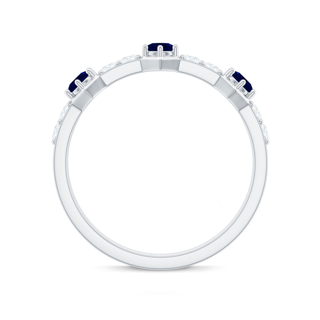 Real Blue Sapphire Half Eternity Ring with Diamond