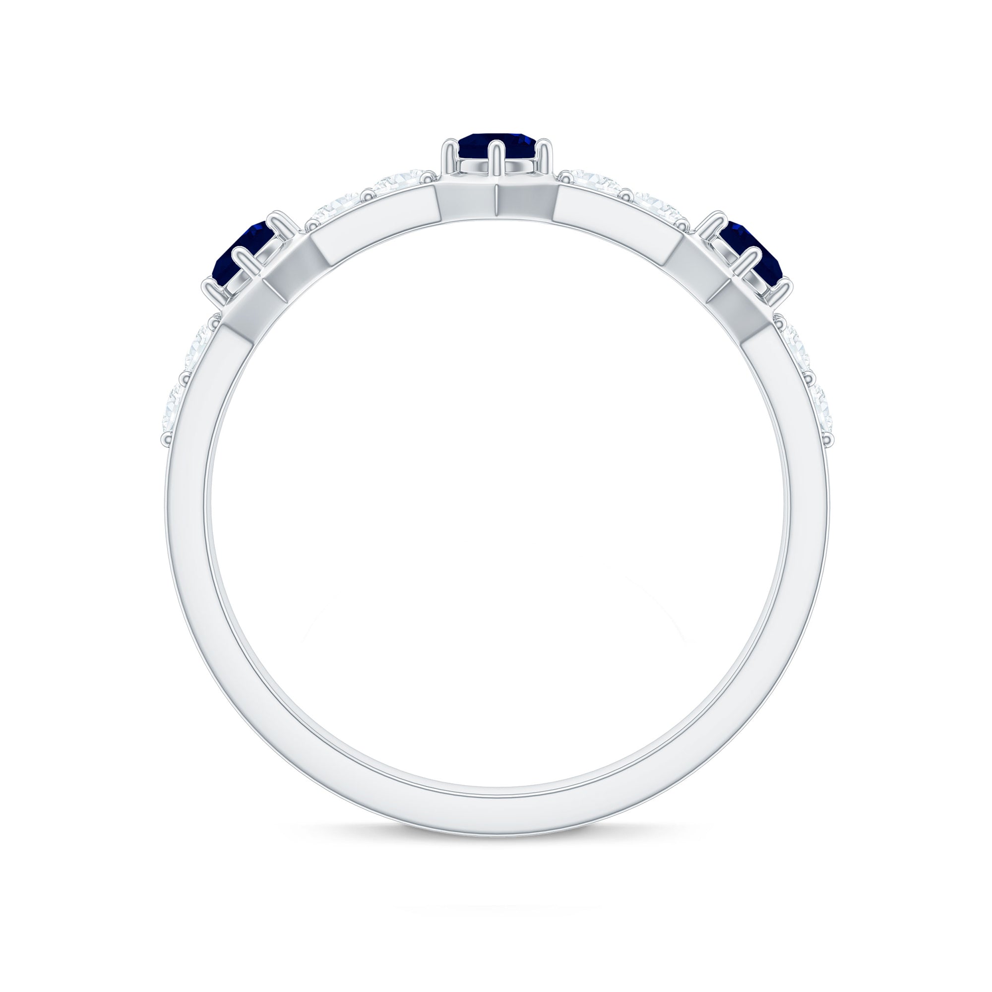 Real Blue Sapphire Half Eternity Ring with Diamond