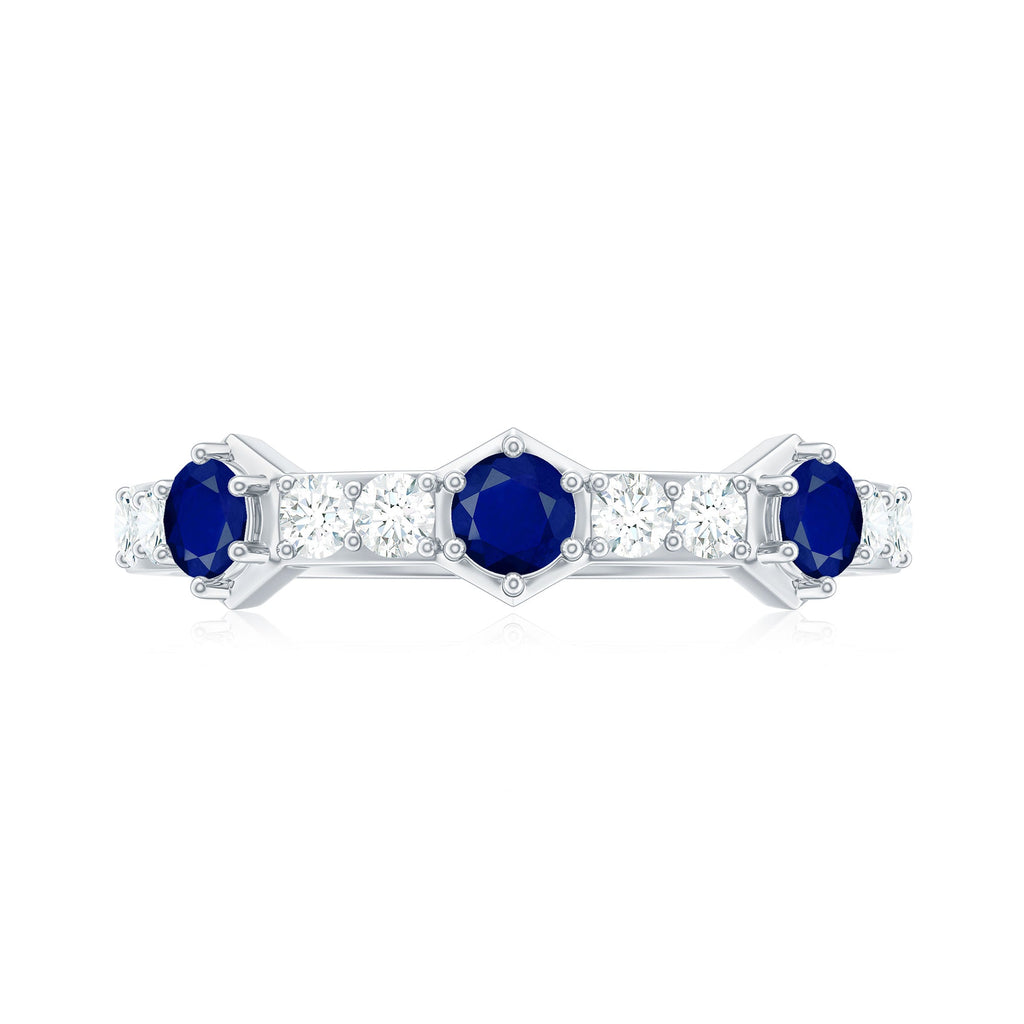 Real Blue Sapphire Half Eternity Ring with Diamond