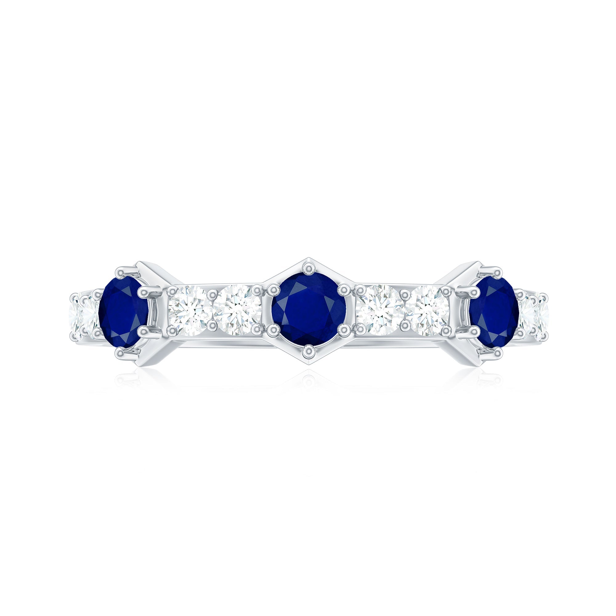 Real Blue Sapphire Half Eternity Ring with Diamond