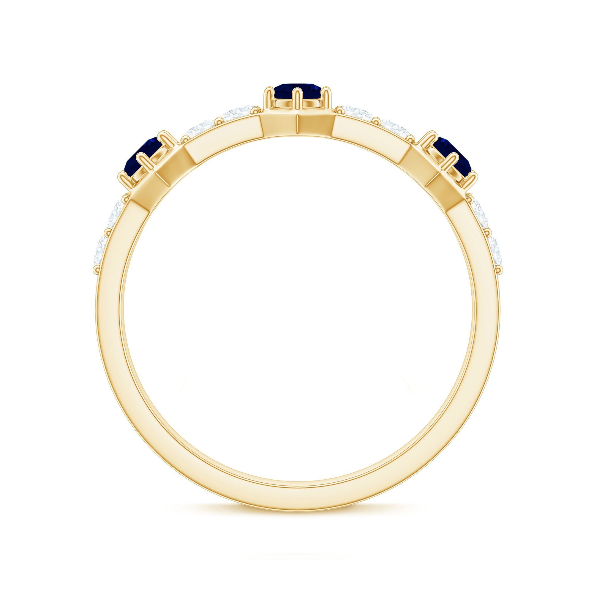 Real Blue Sapphire Half Eternity Ring with Diamond