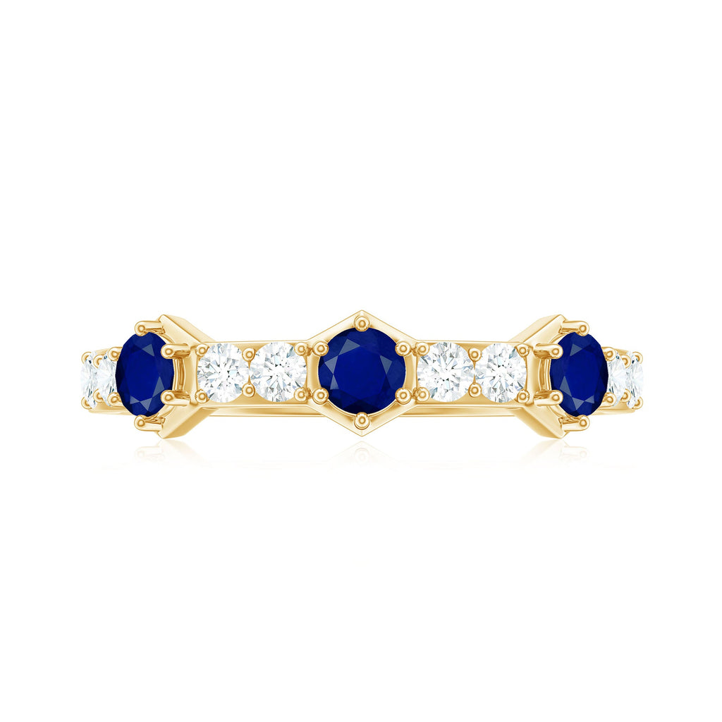 Real Blue Sapphire Half Eternity Ring with Diamond