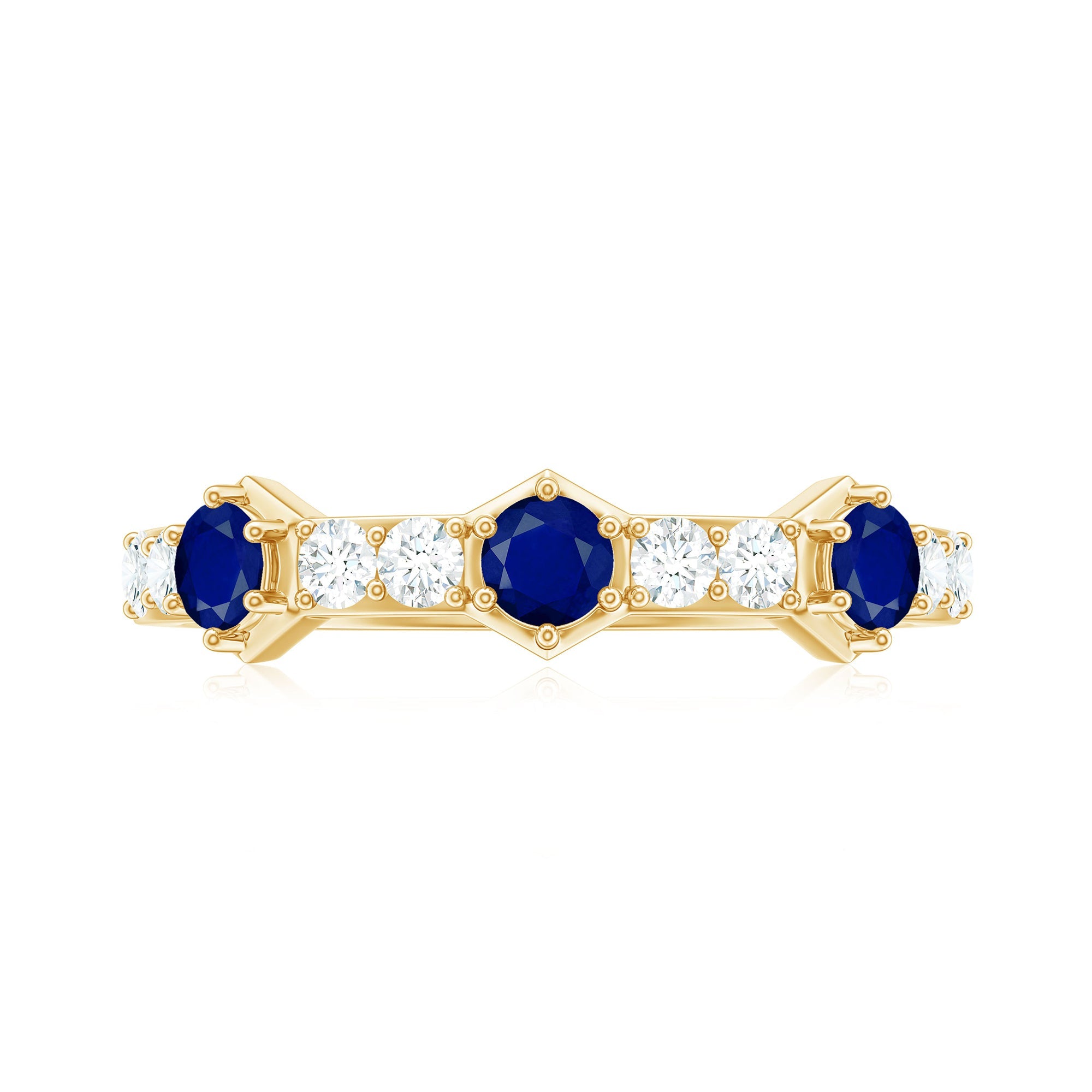 Real Blue Sapphire Half Eternity Ring with Diamond