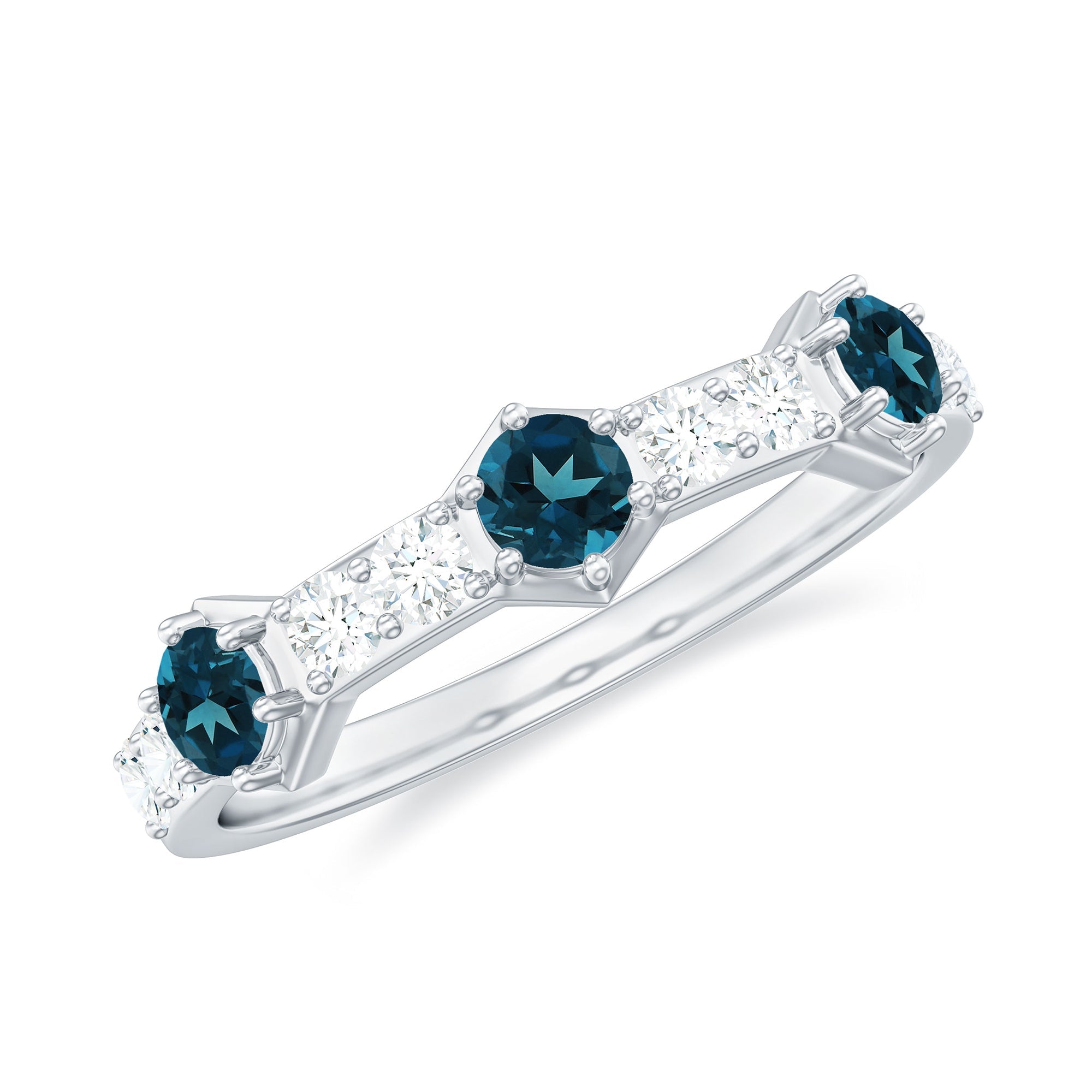 Certified London Blue Topaz Eternity Wedding Band with Diamond