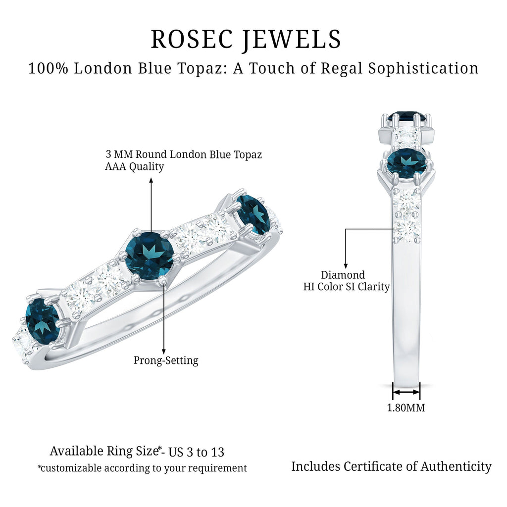 Certified London Blue Topaz Eternity Wedding Band with Diamond