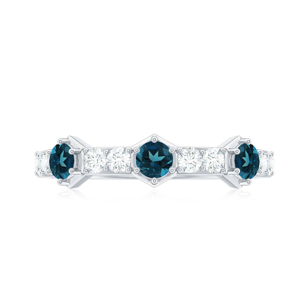 Certified London Blue Topaz Eternity Wedding Band with Diamond