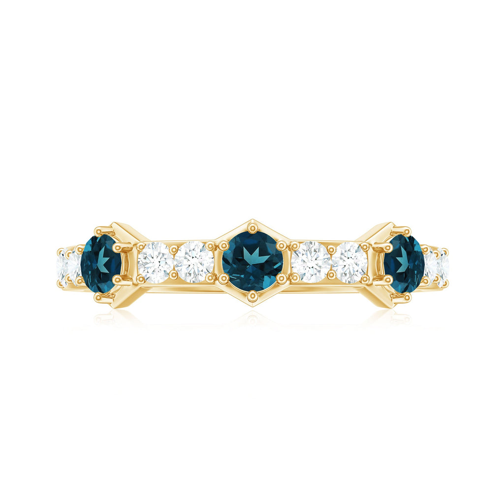 Certified London Blue Topaz Eternity Wedding Band with Diamond