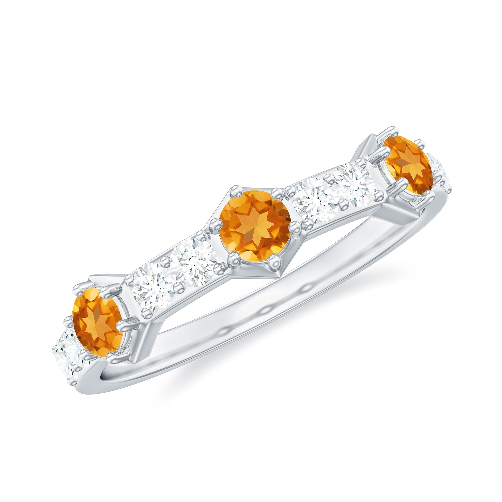 Genuine Citrine Diamond Half Eternity Ring for Anniversary