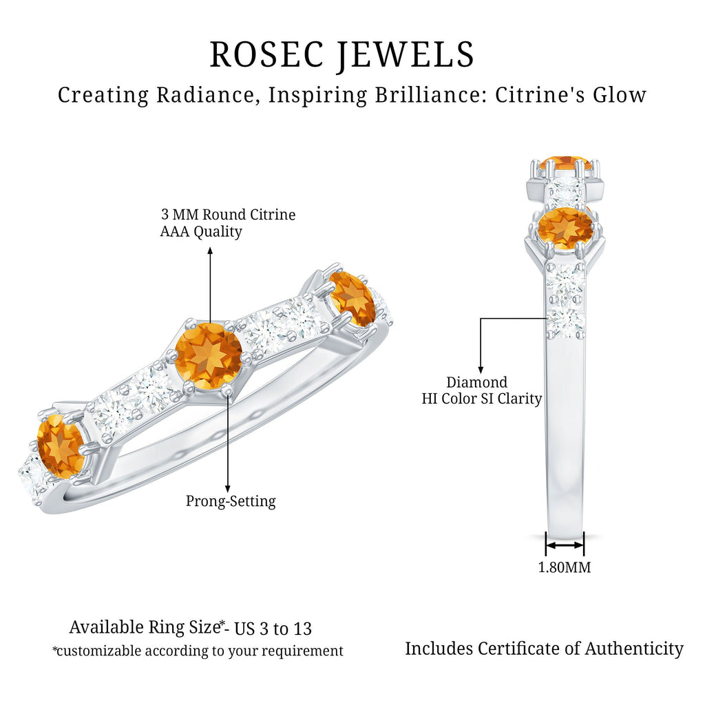 Genuine Citrine Diamond Half Eternity Ring for Anniversary