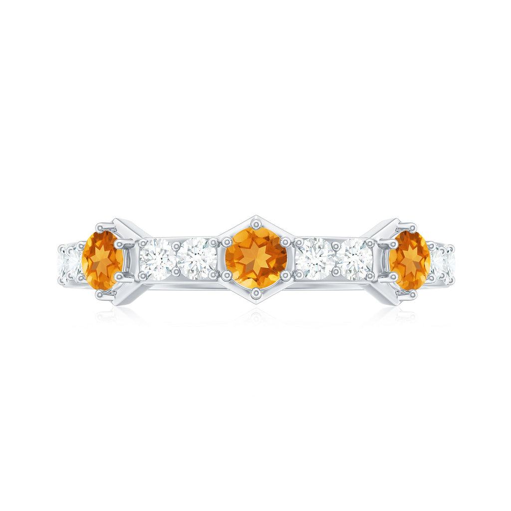 Genuine Citrine Diamond Half Eternity Ring for Anniversary