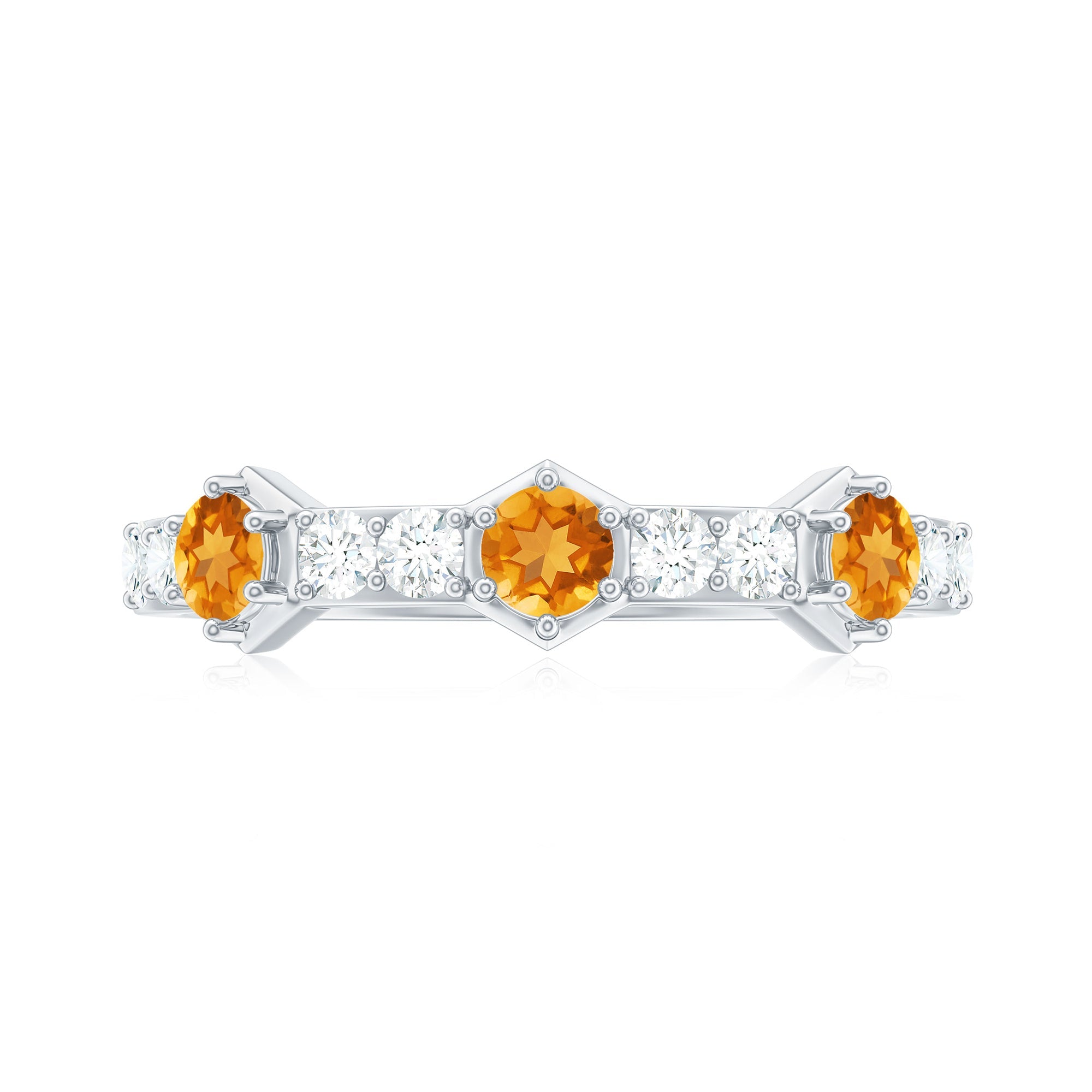 Genuine Citrine Diamond Half Eternity Ring for Anniversary