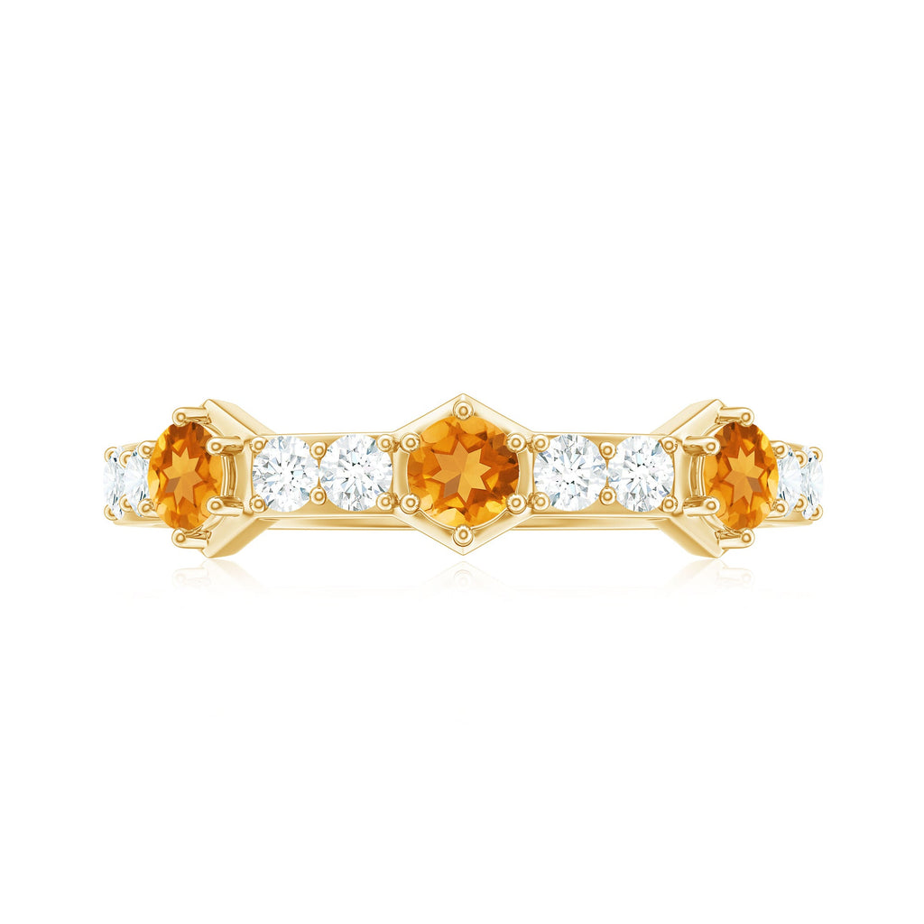 Genuine Citrine Diamond Half Eternity Ring for Anniversary