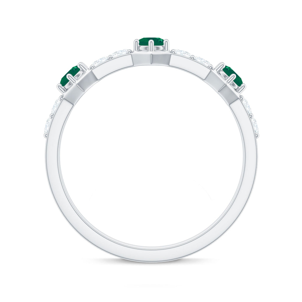 Natural Emerald and Diamond Half Eternity Ring