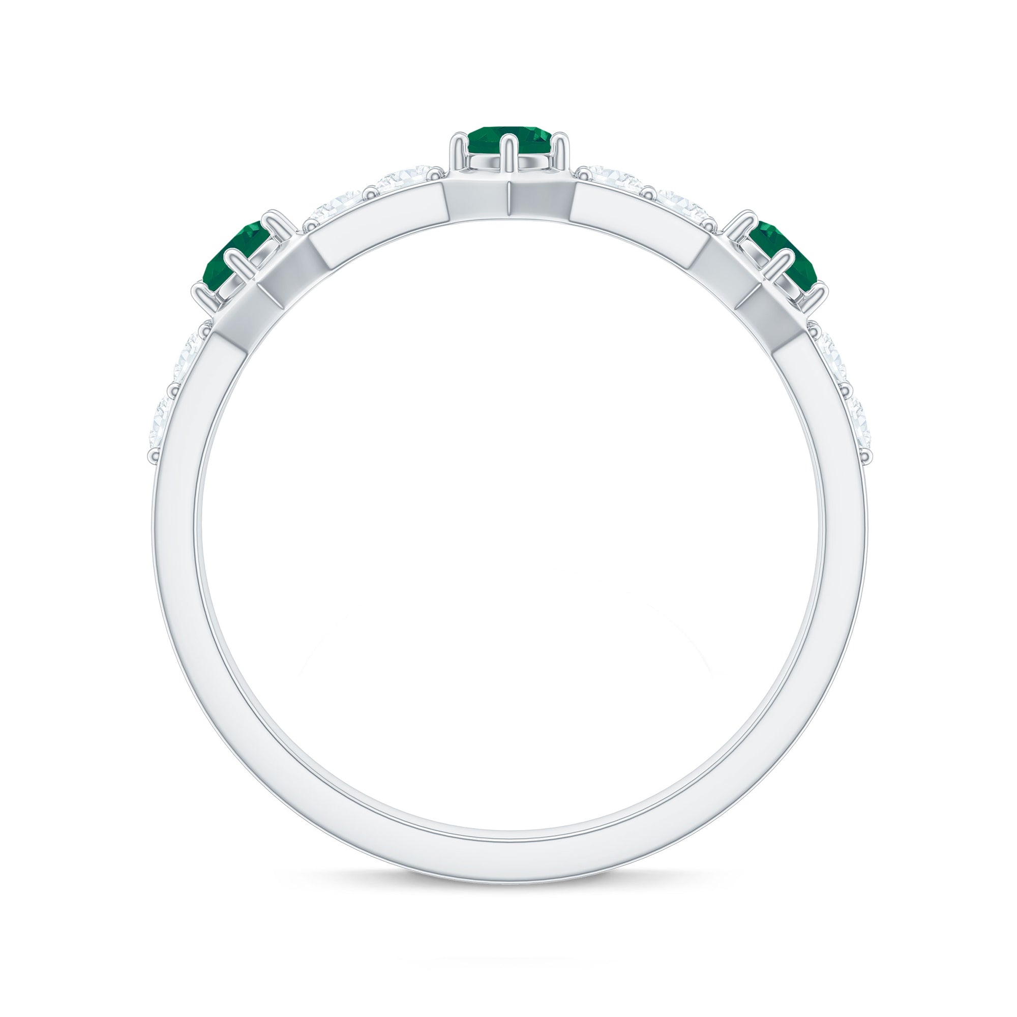 Natural Emerald and Diamond Half Eternity Ring