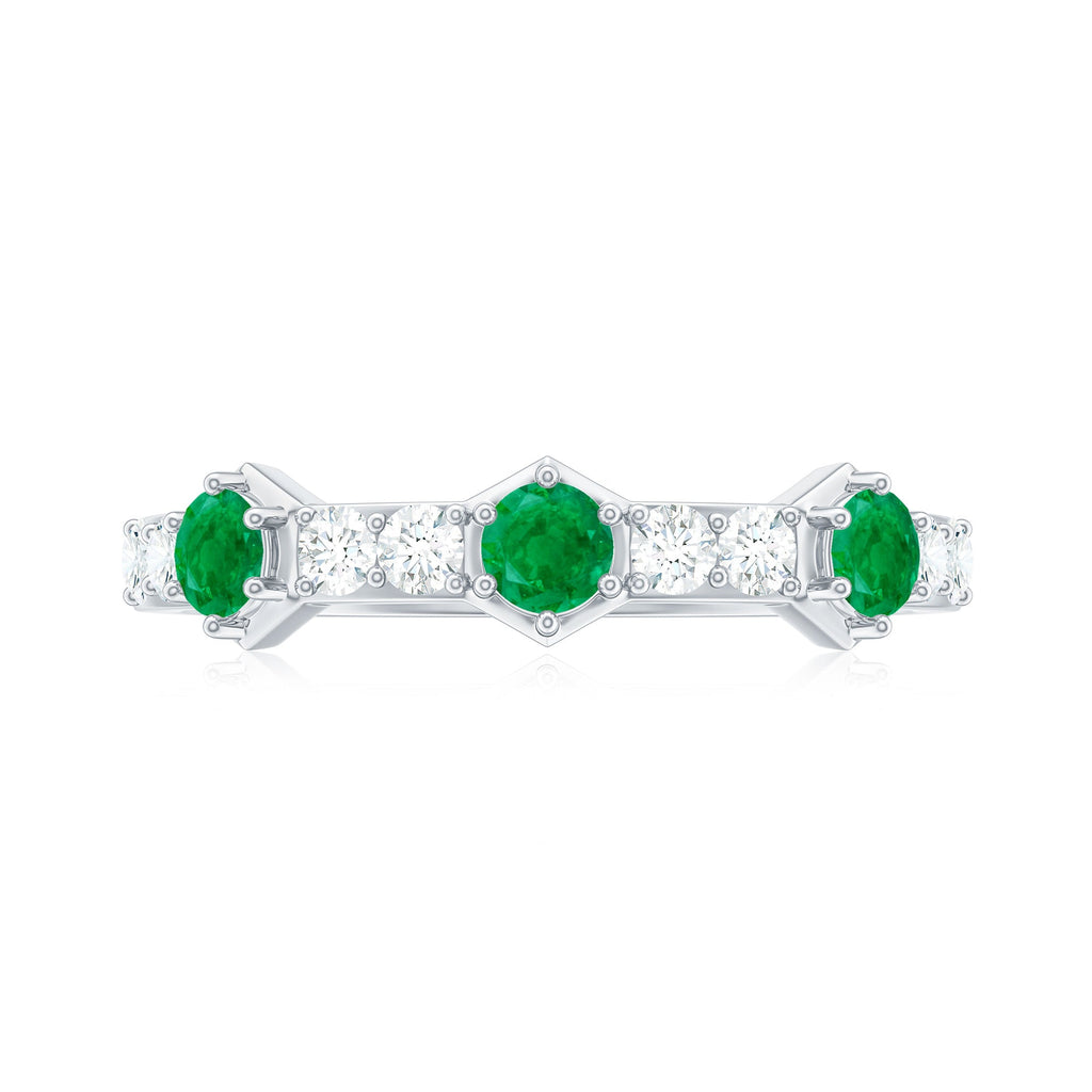 Natural Emerald and Diamond Half Eternity Ring