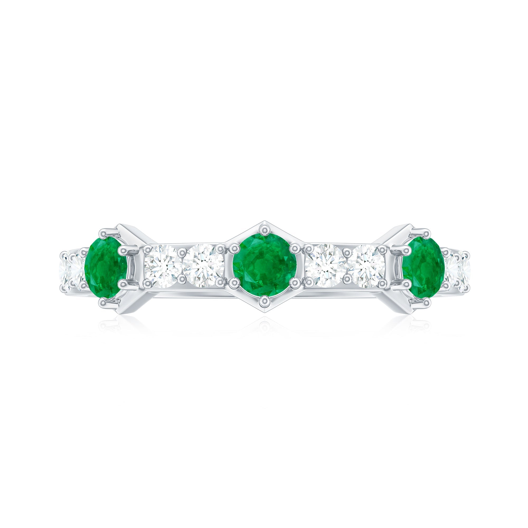 Natural Emerald and Diamond Half Eternity Ring
