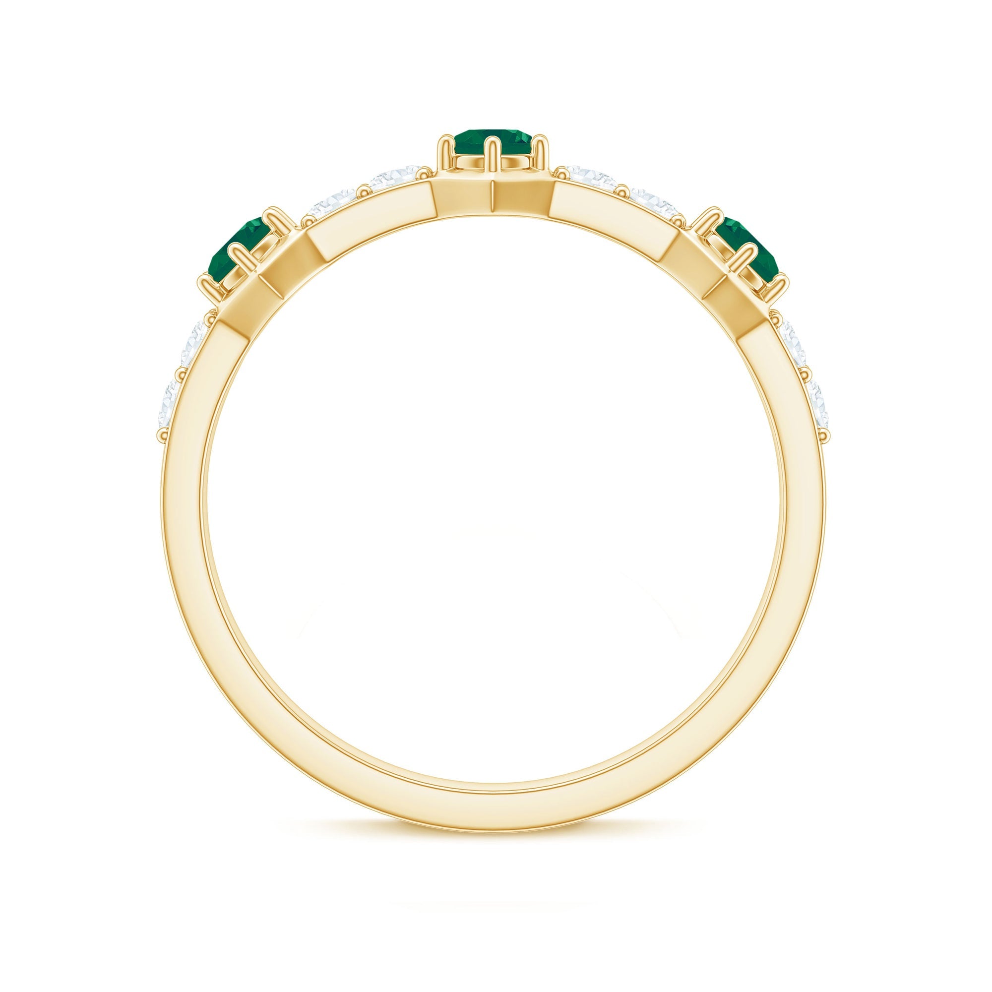 Natural Emerald and Diamond Half Eternity Ring