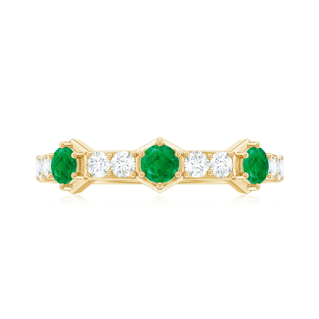 Natural Emerald and Diamond Half Eternity Ring