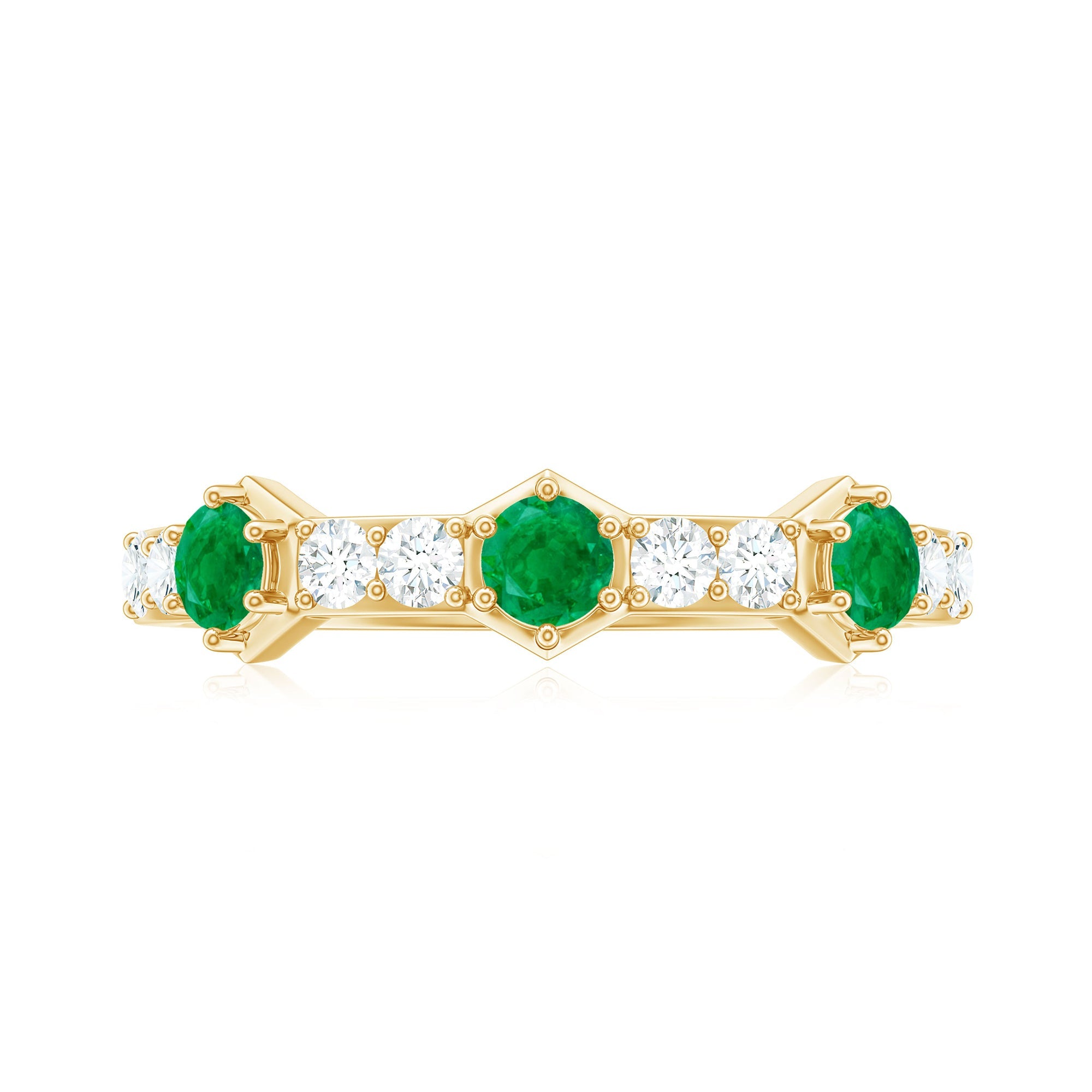 Natural Emerald and Diamond Half Eternity Ring