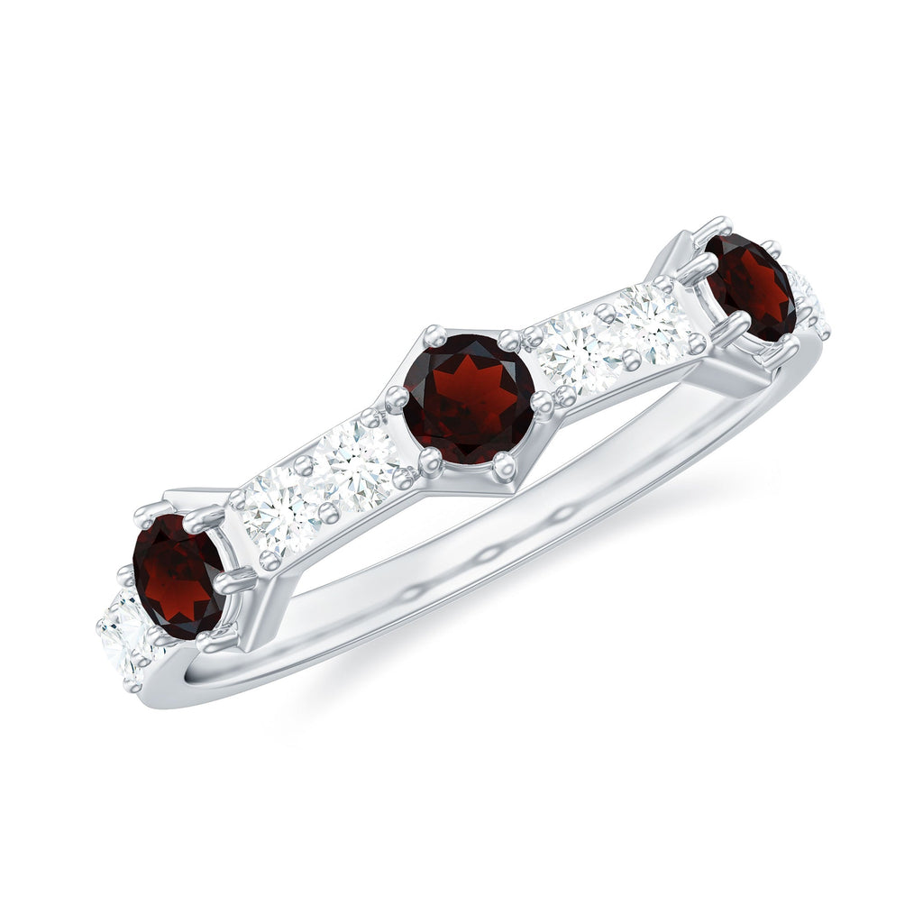 Real Red Garnet Diamond Half Eternity Ring for Anniversary