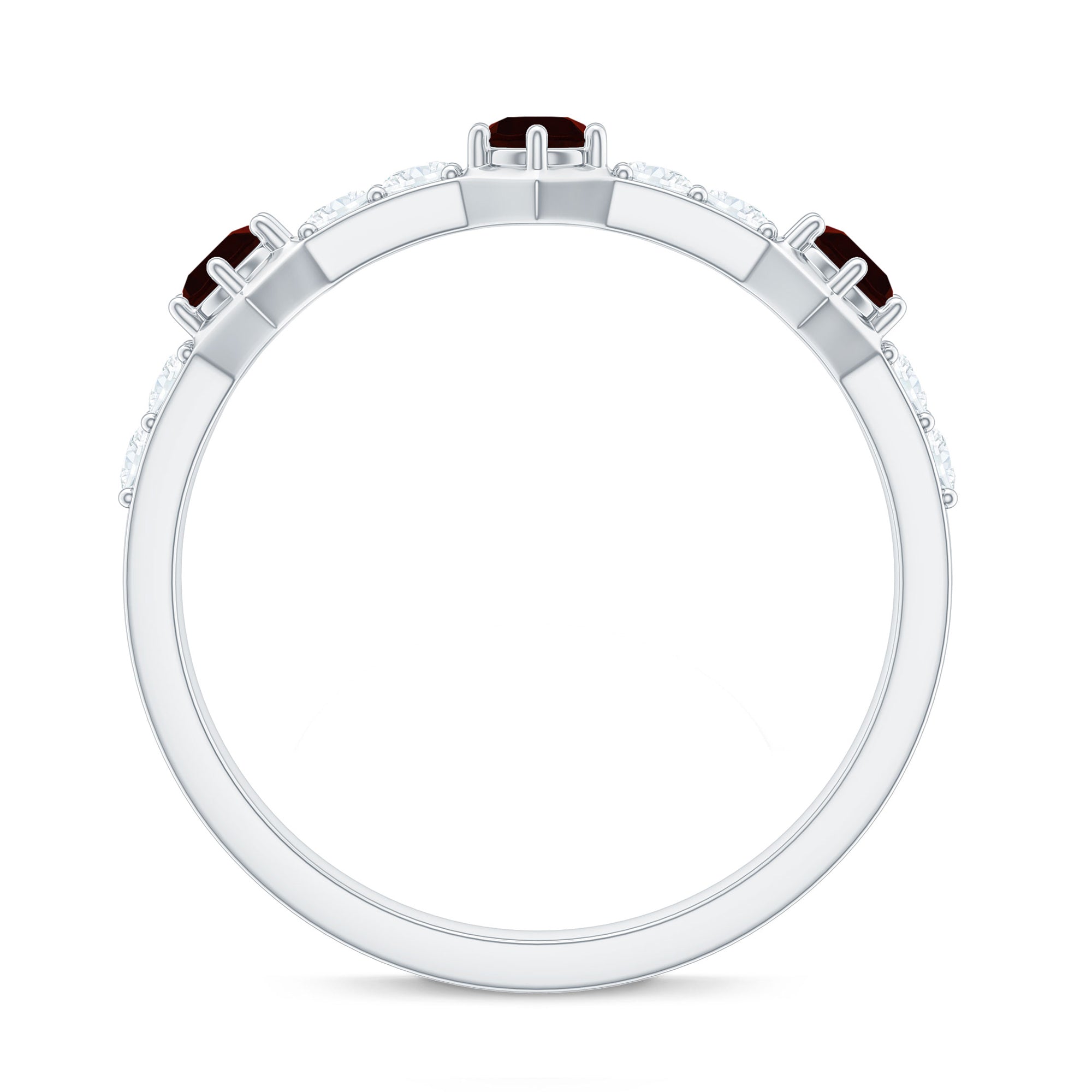Real Red Garnet Diamond Half Eternity Ring for Anniversary