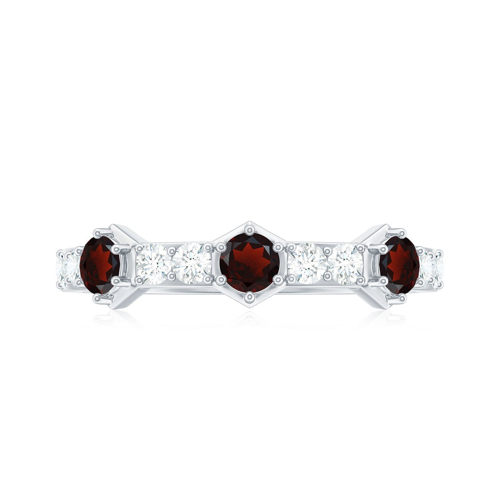 Real Red Garnet Diamond Half Eternity Ring for Anniversary