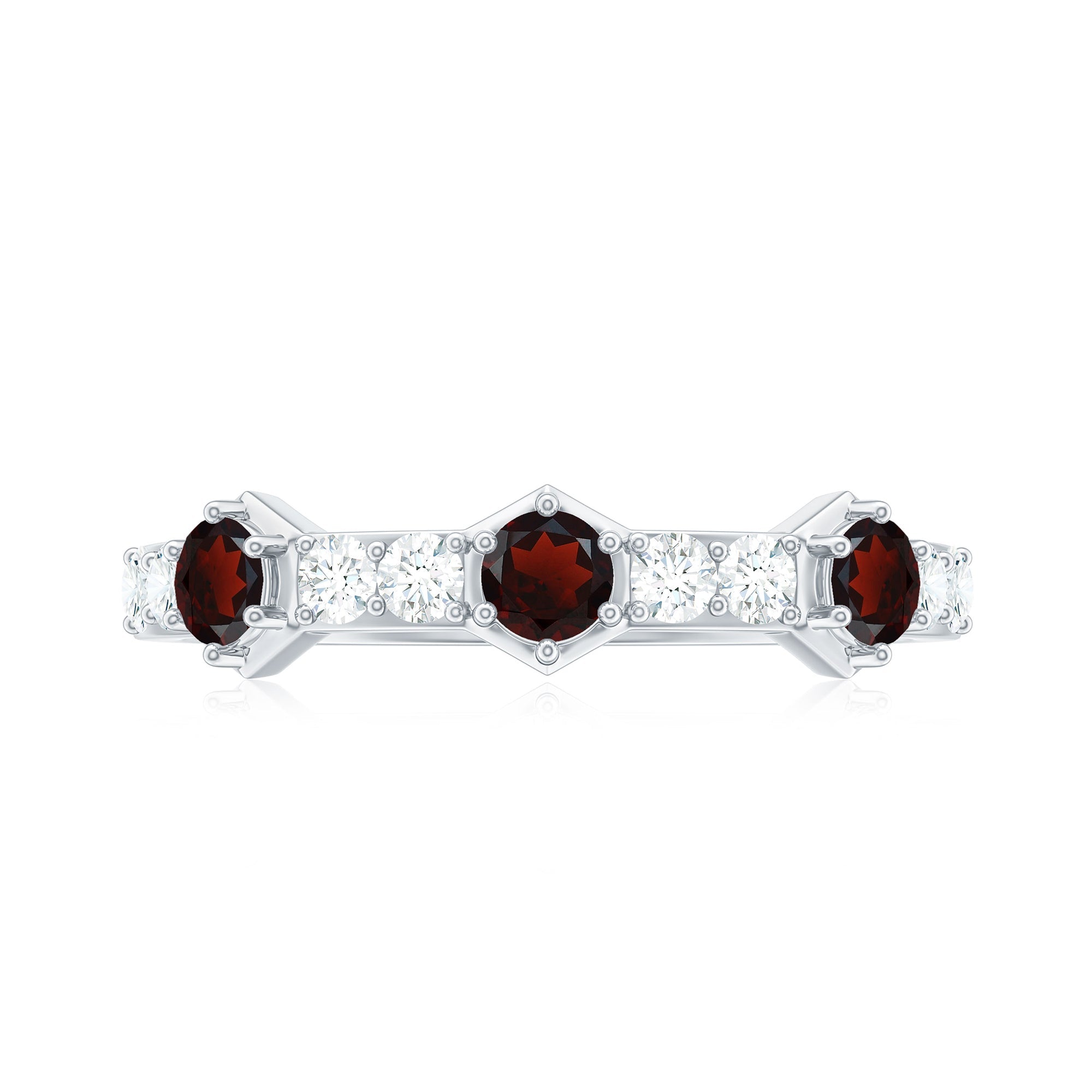 Real Red Garnet Diamond Half Eternity Ring for Anniversary