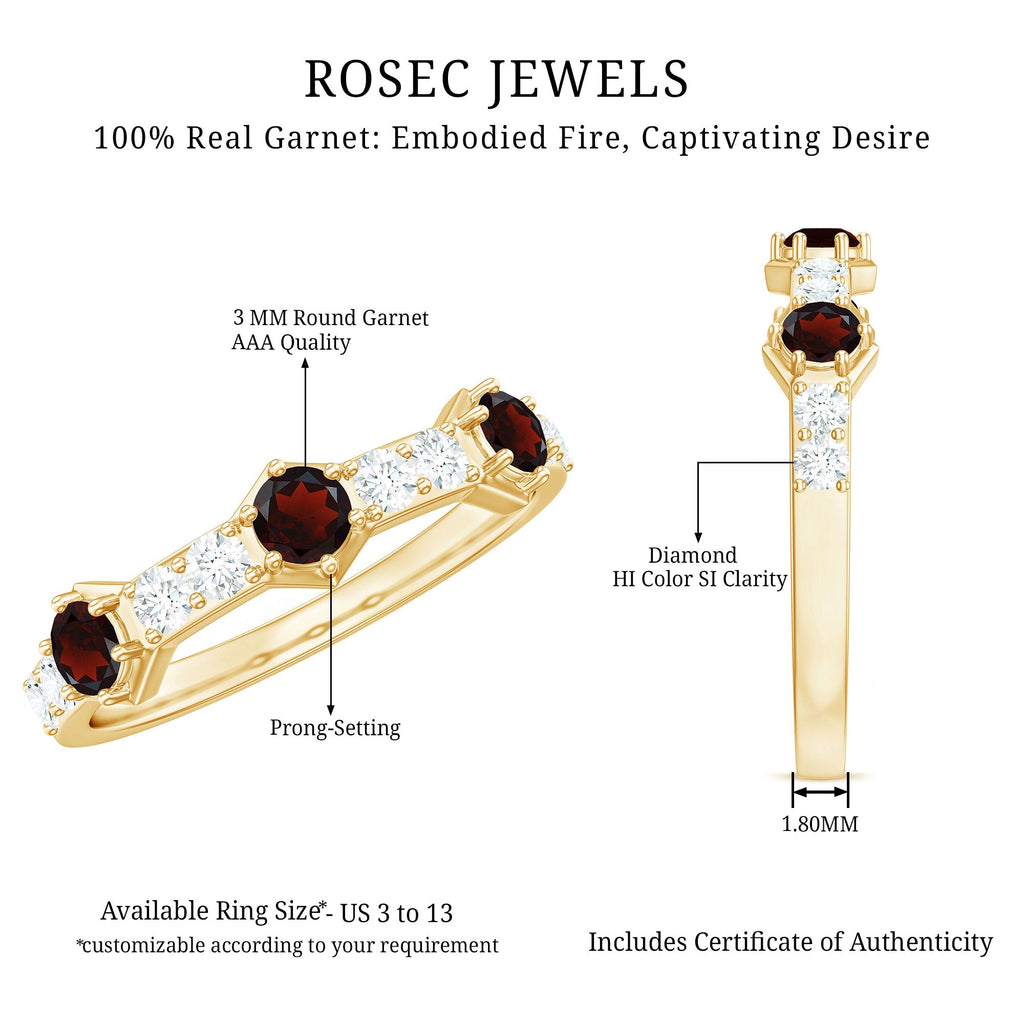 Real Red Garnet Diamond Half Eternity Ring for Anniversary