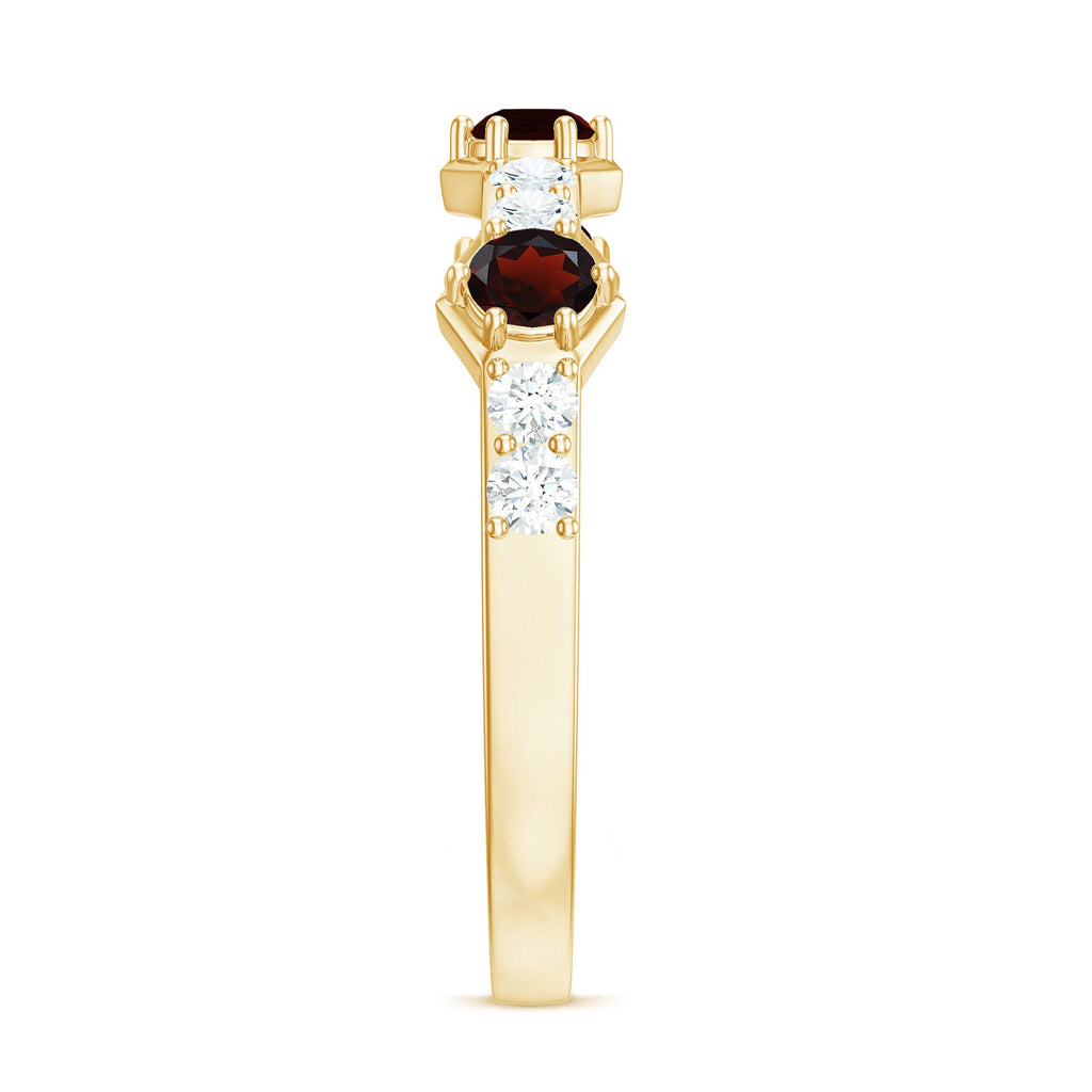 Real Red Garnet Diamond Half Eternity Ring for Anniversary