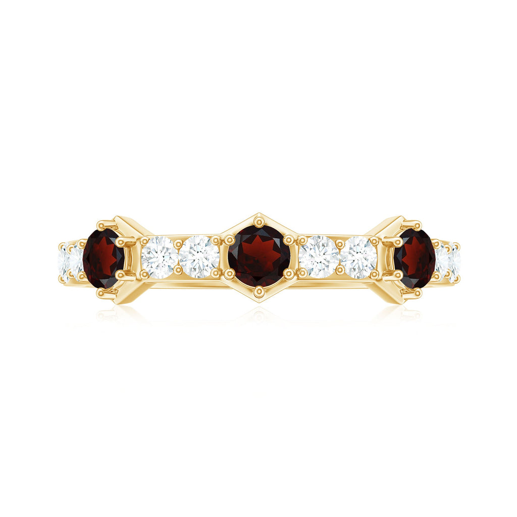 Real Red Garnet Diamond Half Eternity Ring for Anniversary