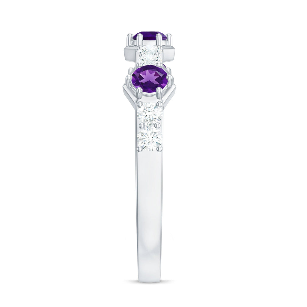 Natural Amethyst Half Eternity Ring with Diamond
