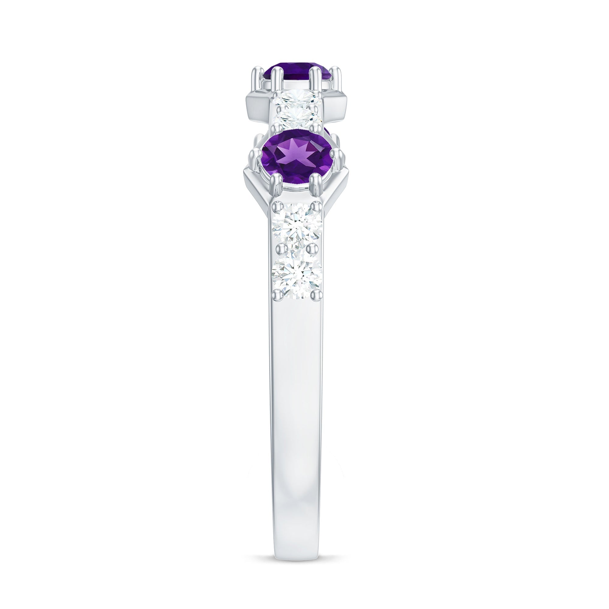 Natural Amethyst Half Eternity Ring with Diamond