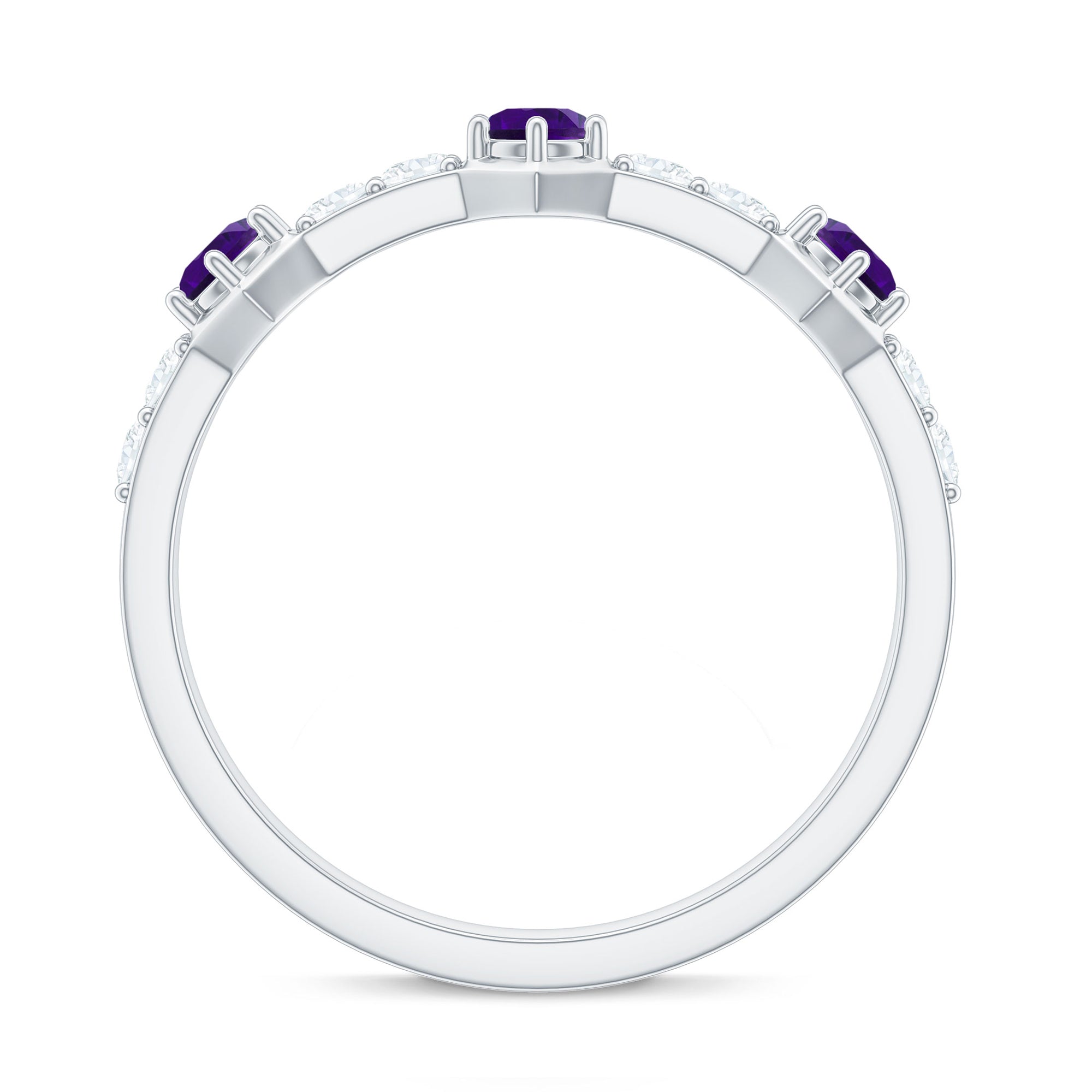 Natural Amethyst Half Eternity Ring with Diamond