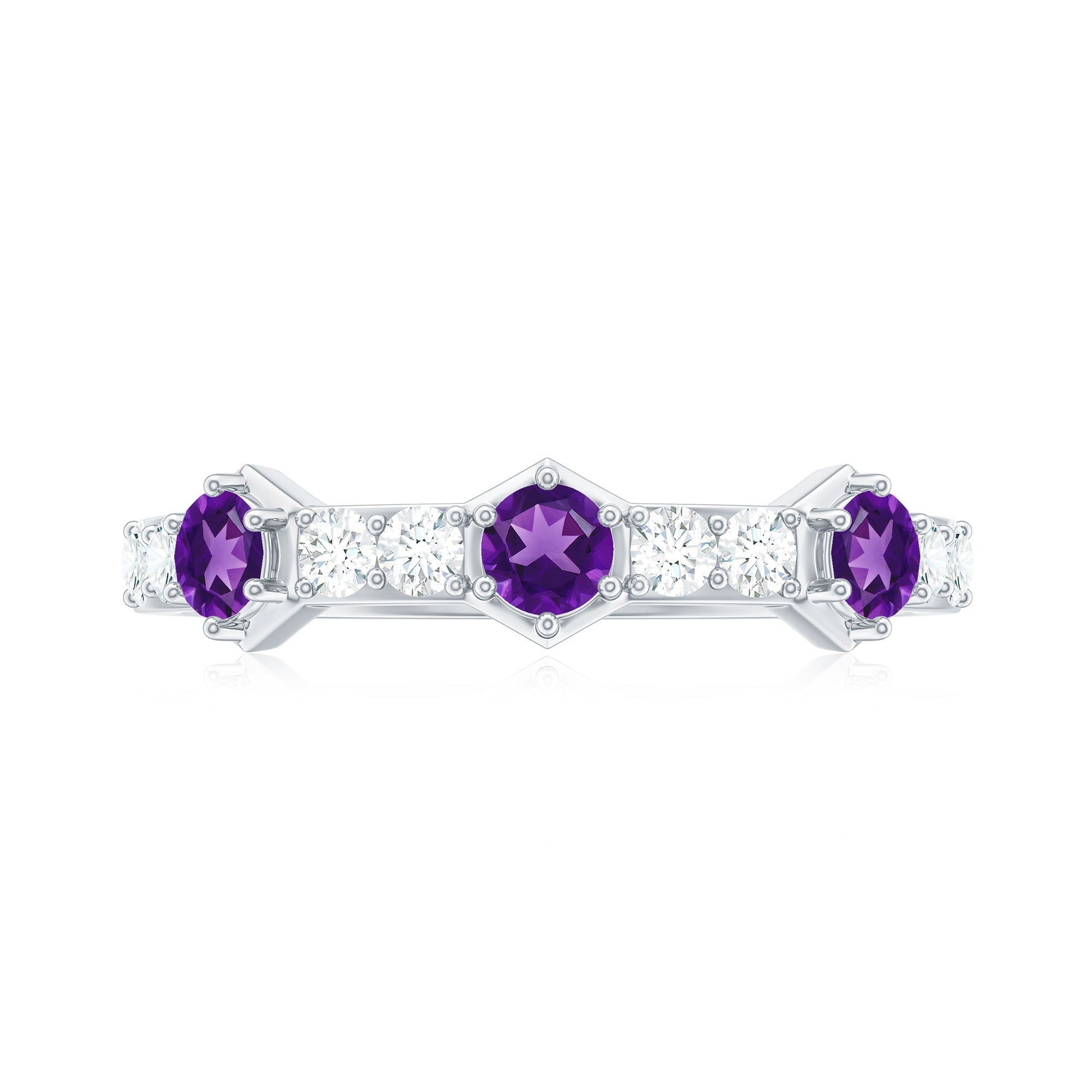 Natural Amethyst Half Eternity Ring with Diamond