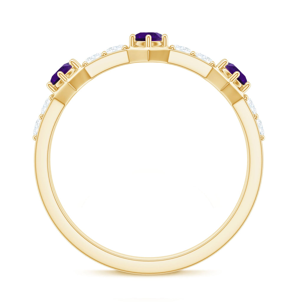 Natural Amethyst Half Eternity Ring with Diamond