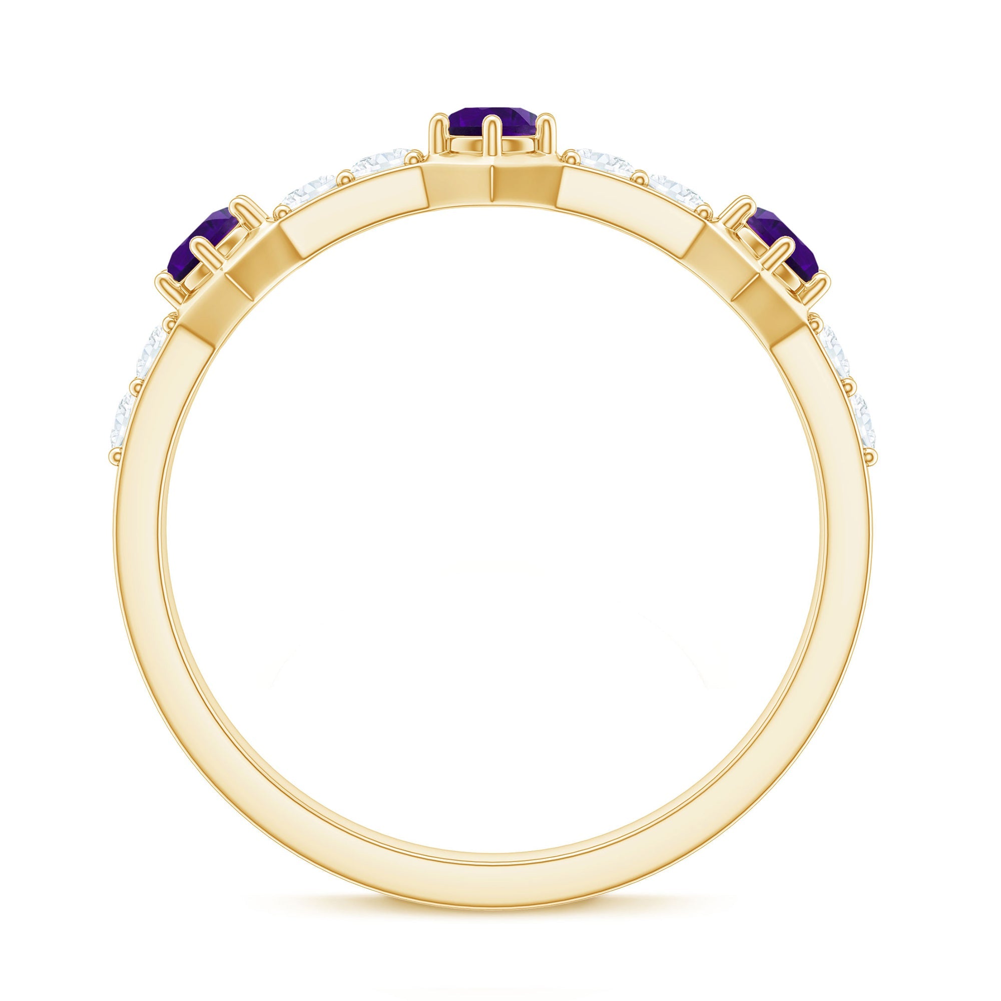 Natural Amethyst Half Eternity Ring with Diamond
