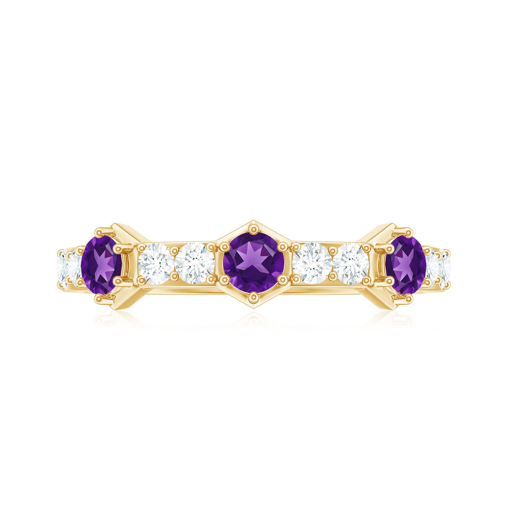 Natural Amethyst Half Eternity Ring with Diamond