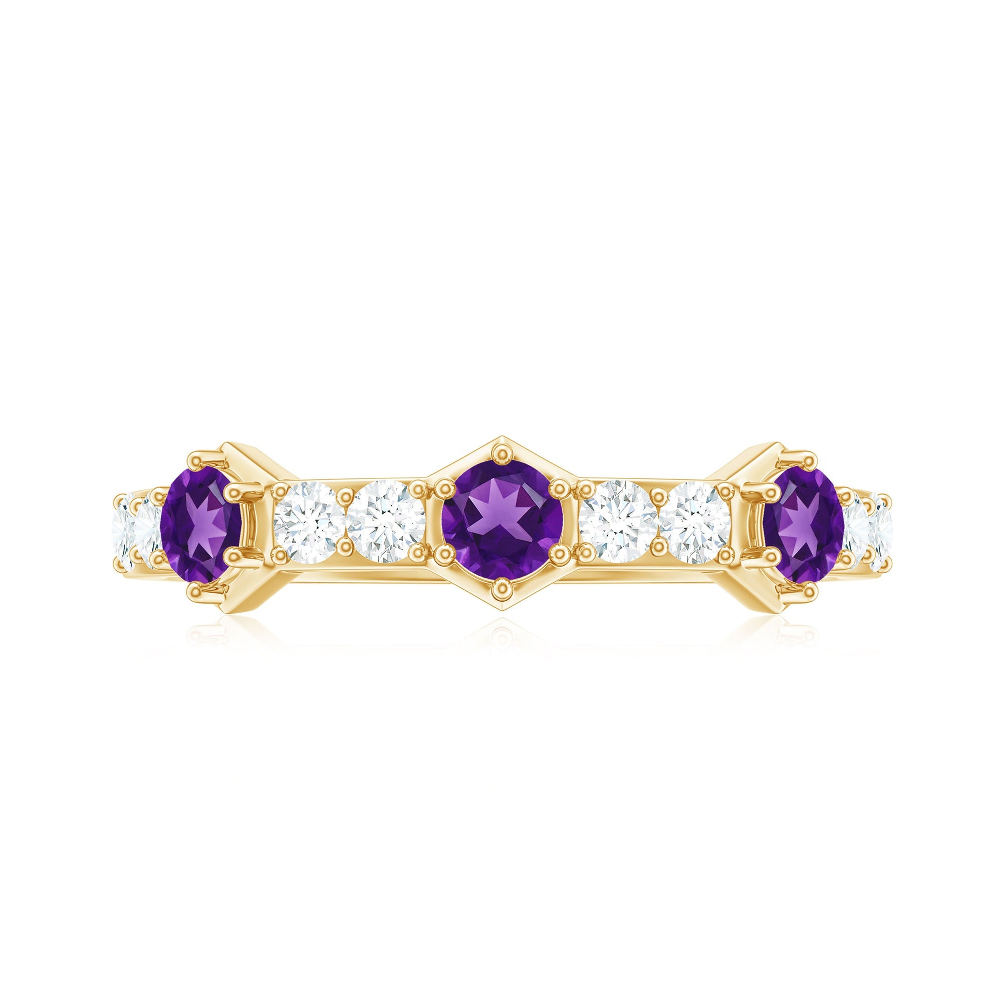 Natural Amethyst Half Eternity Ring with Diamond