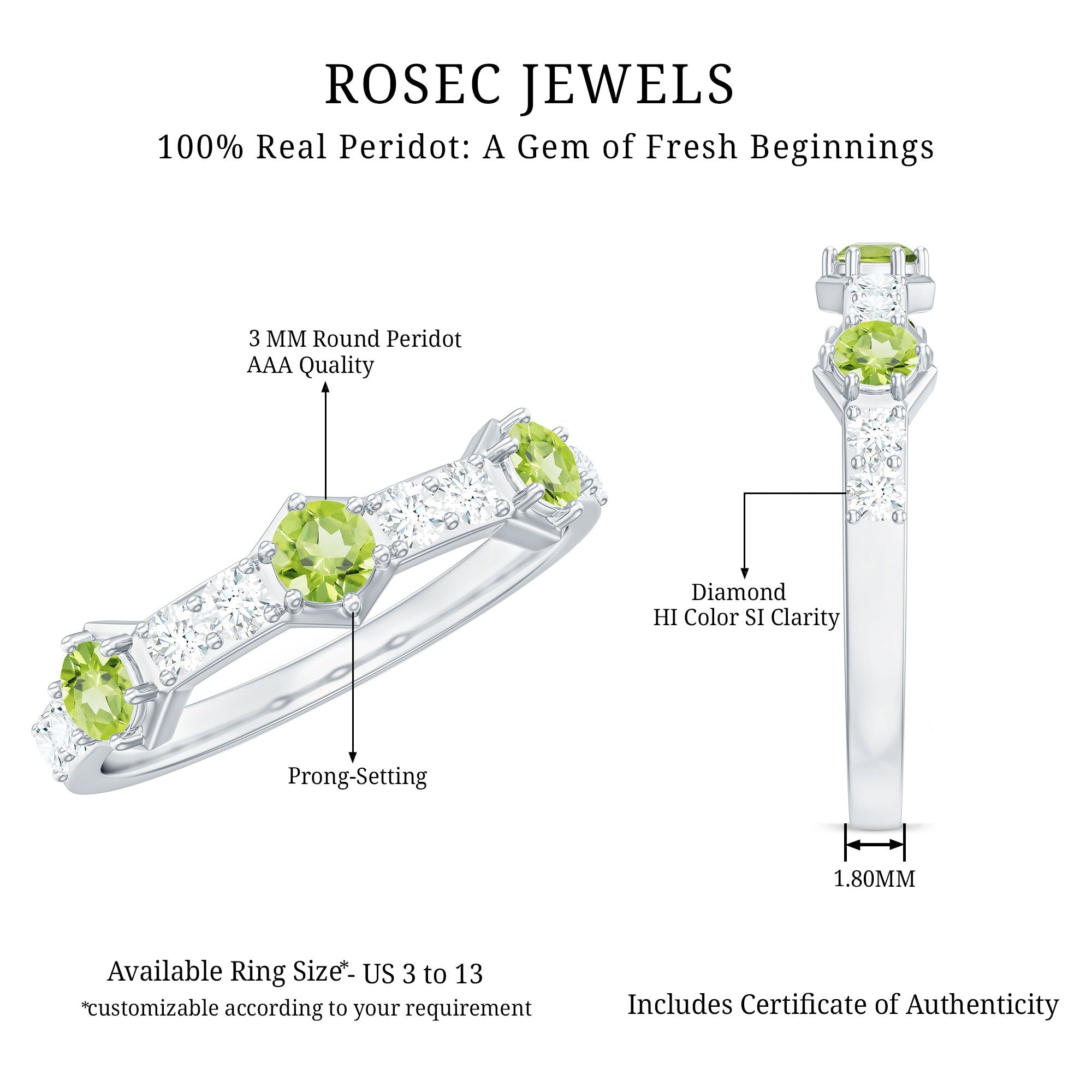 Natural Peridot Diamond Half Eternity Ring for Anniversary