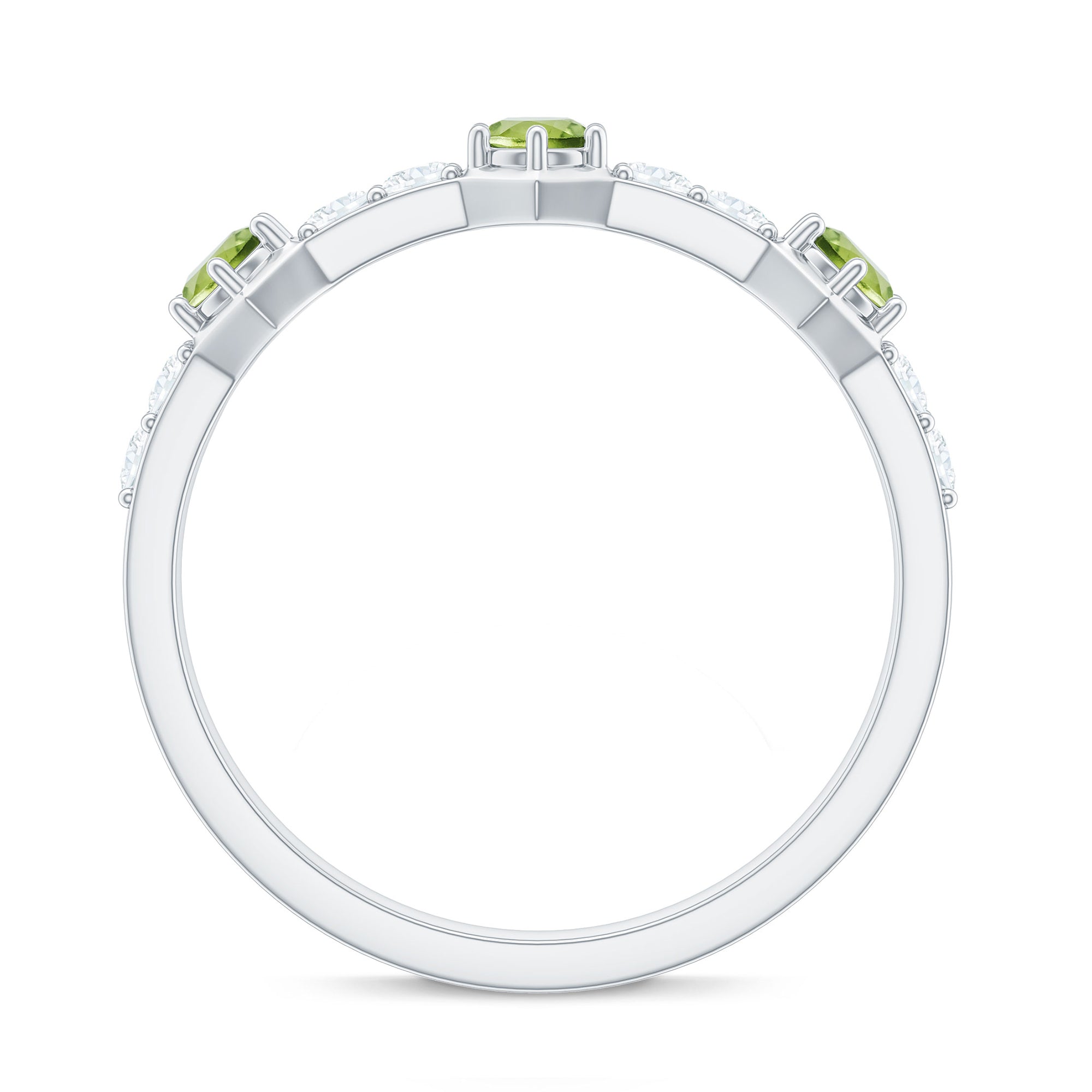 Natural Peridot Diamond Half Eternity Ring for Anniversary