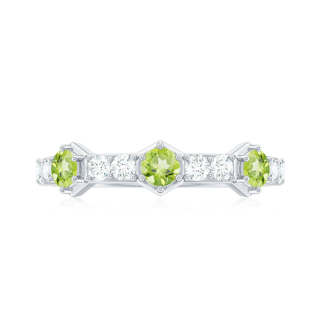 Natural Peridot Diamond Half Eternity Ring for Anniversary