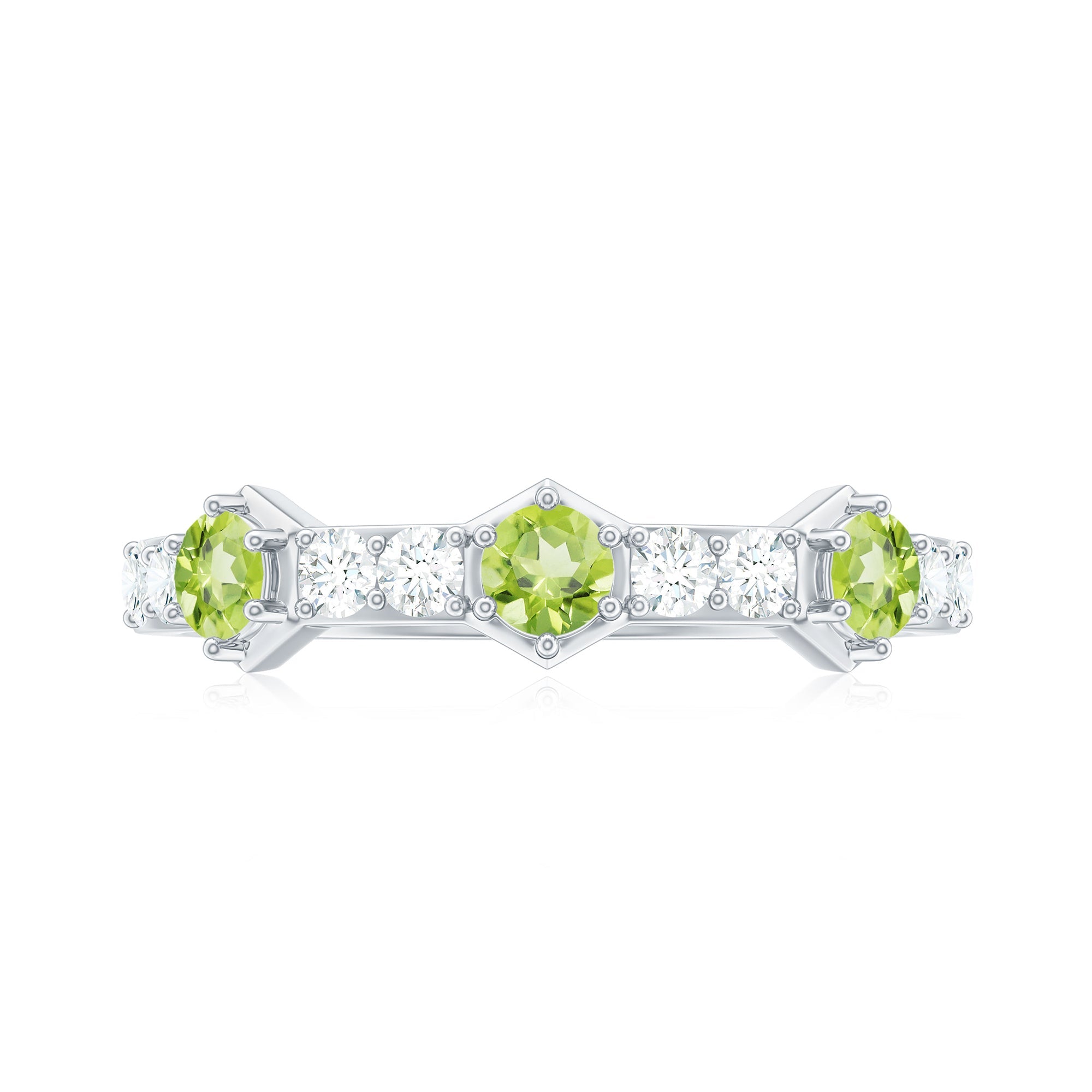 Natural Peridot Diamond Half Eternity Ring for Anniversary