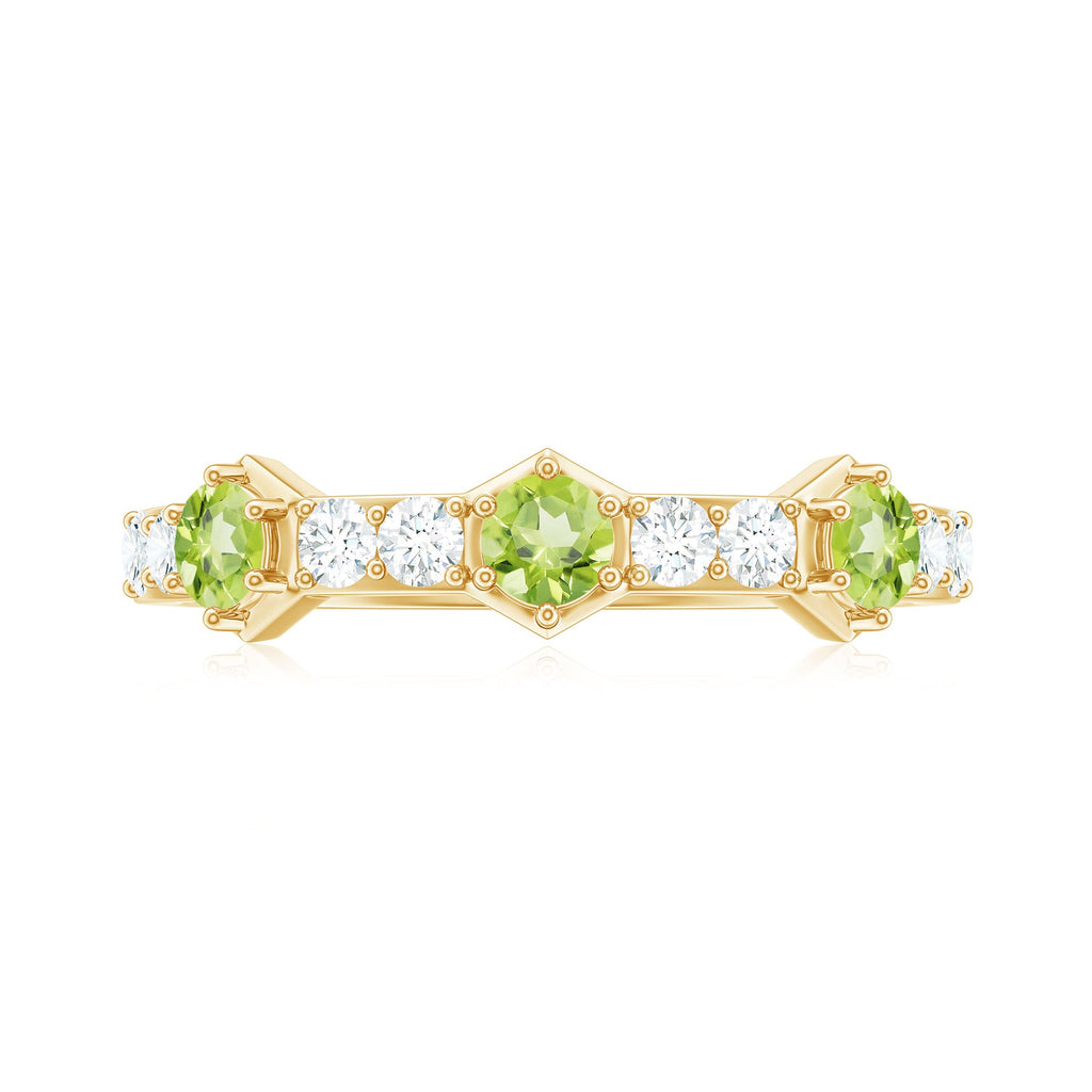 Natural Peridot Diamond Half Eternity Ring for Anniversary