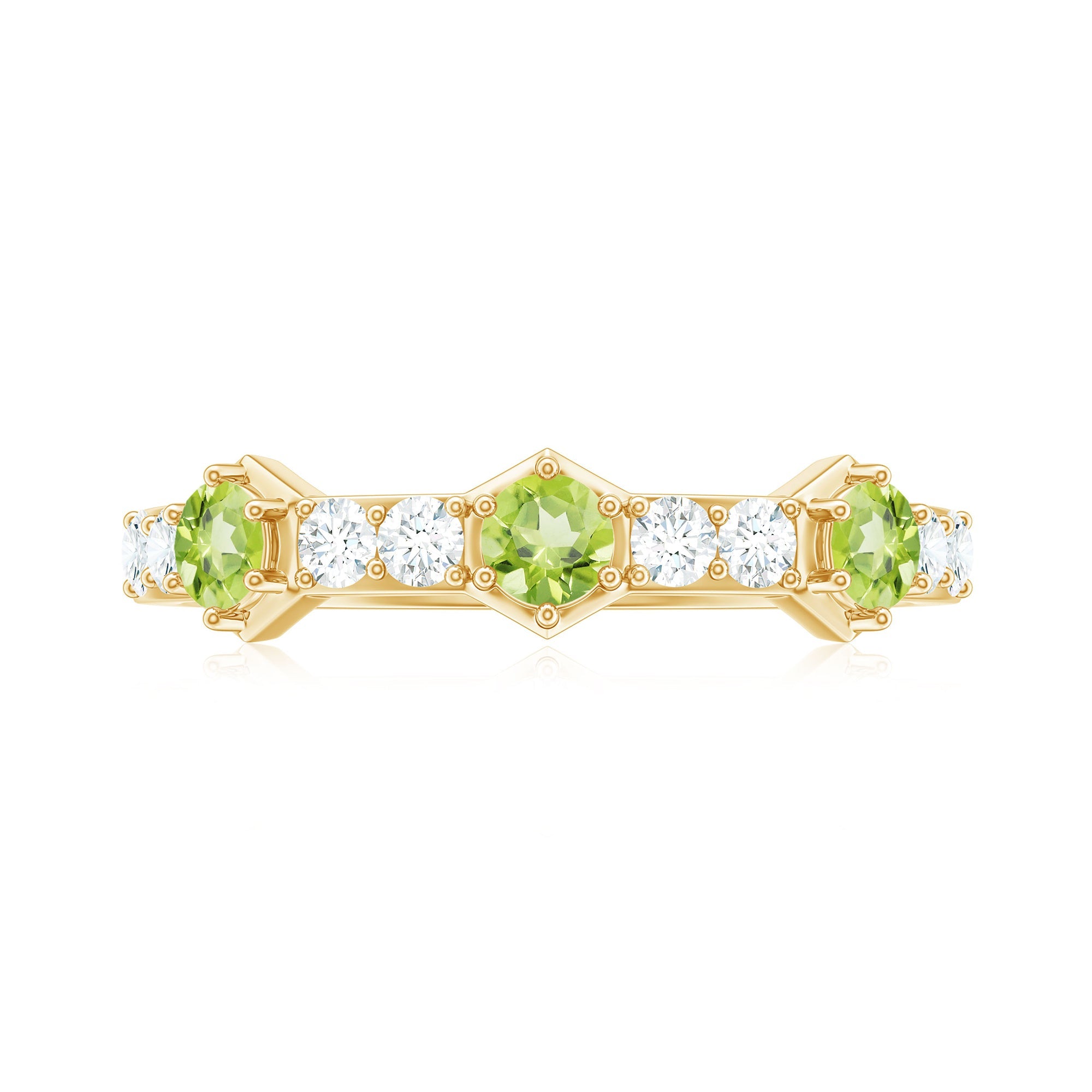 Natural Peridot Diamond Half Eternity Ring for Anniversary