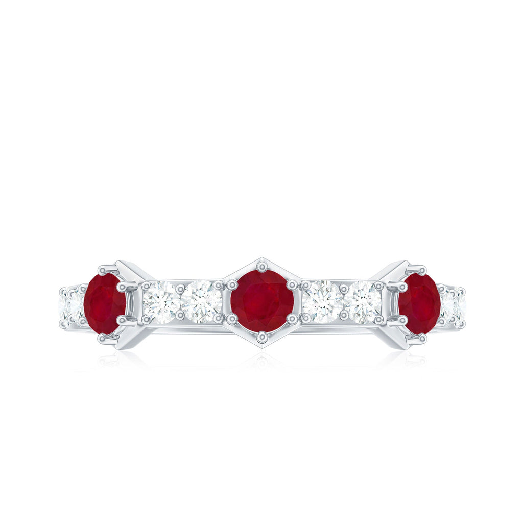 Natural Ruby Diamond Half Eternity Ring for Women
