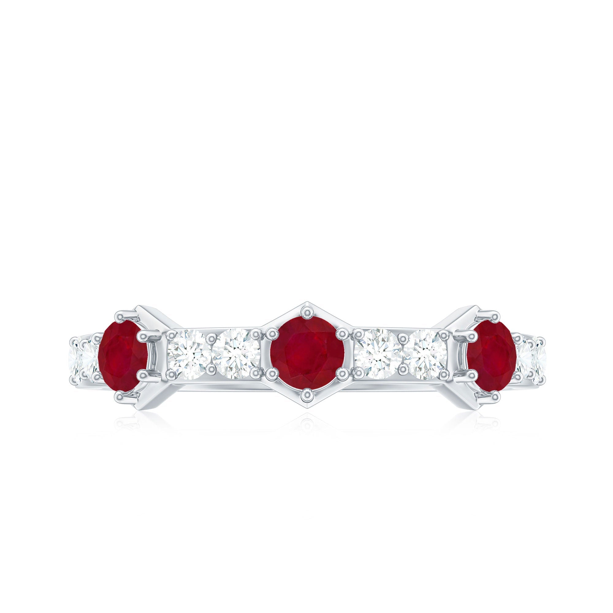 Natural Ruby Diamond Half Eternity Ring for Women