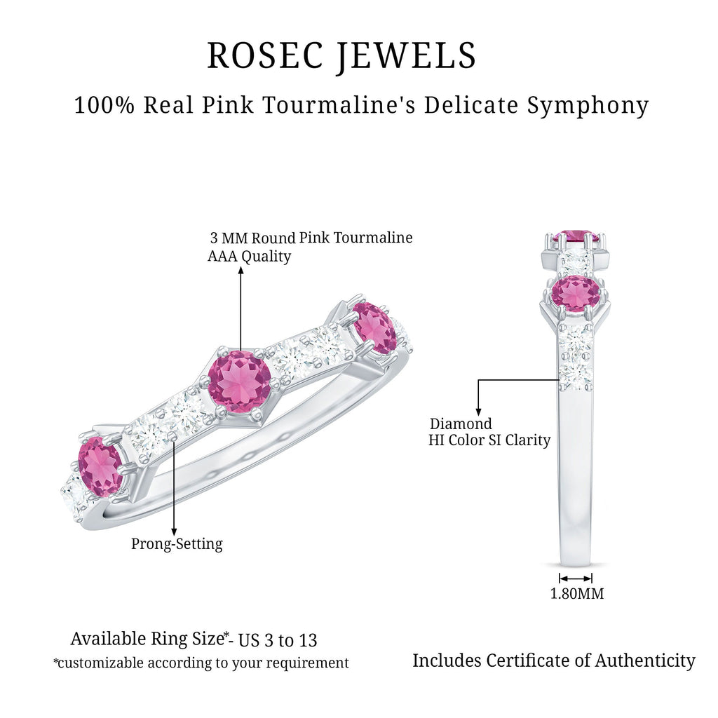 Minimal Half Eternity Ring with Pink Tourmaline and Diamond