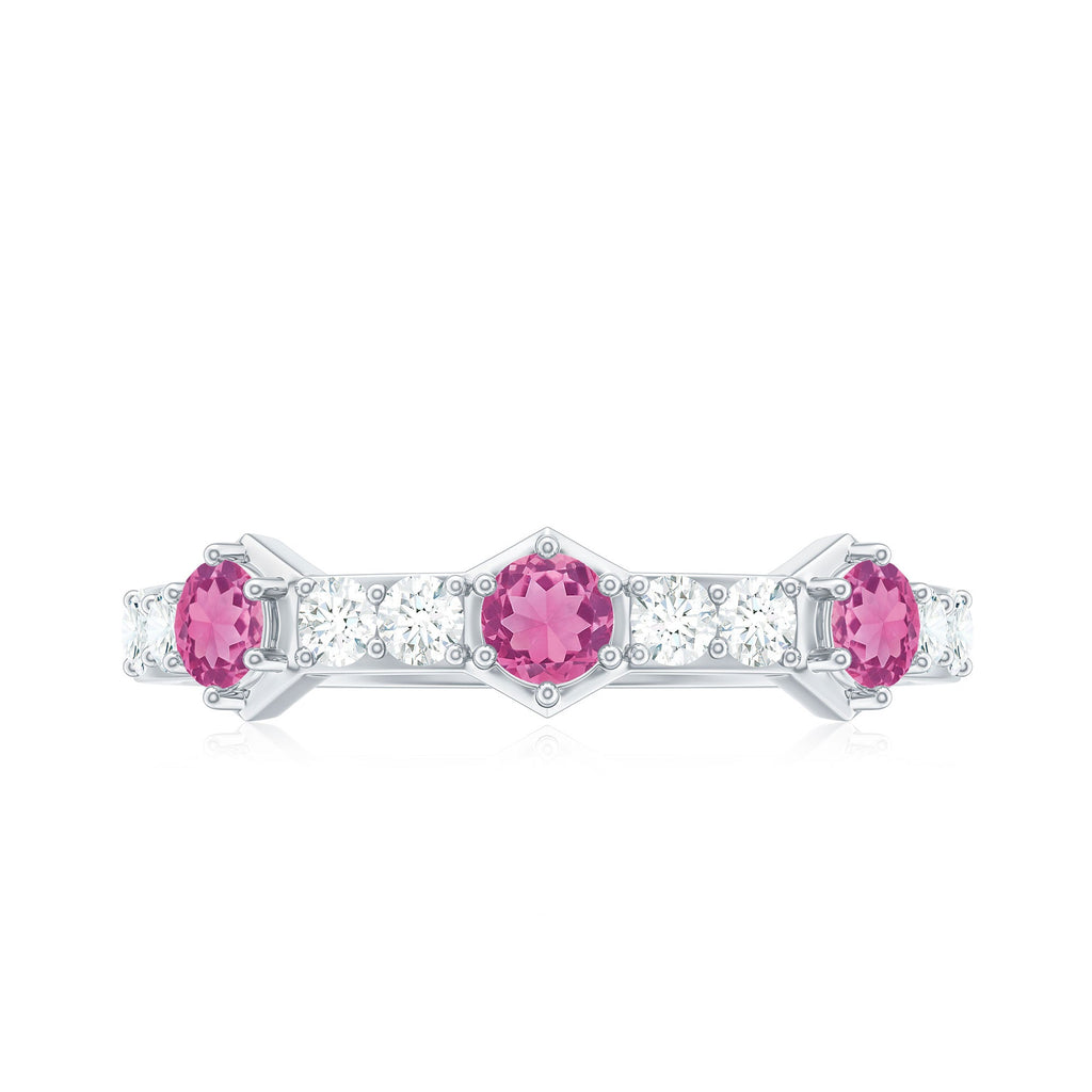 Minimal Half Eternity Ring with Pink Tourmaline and Diamond