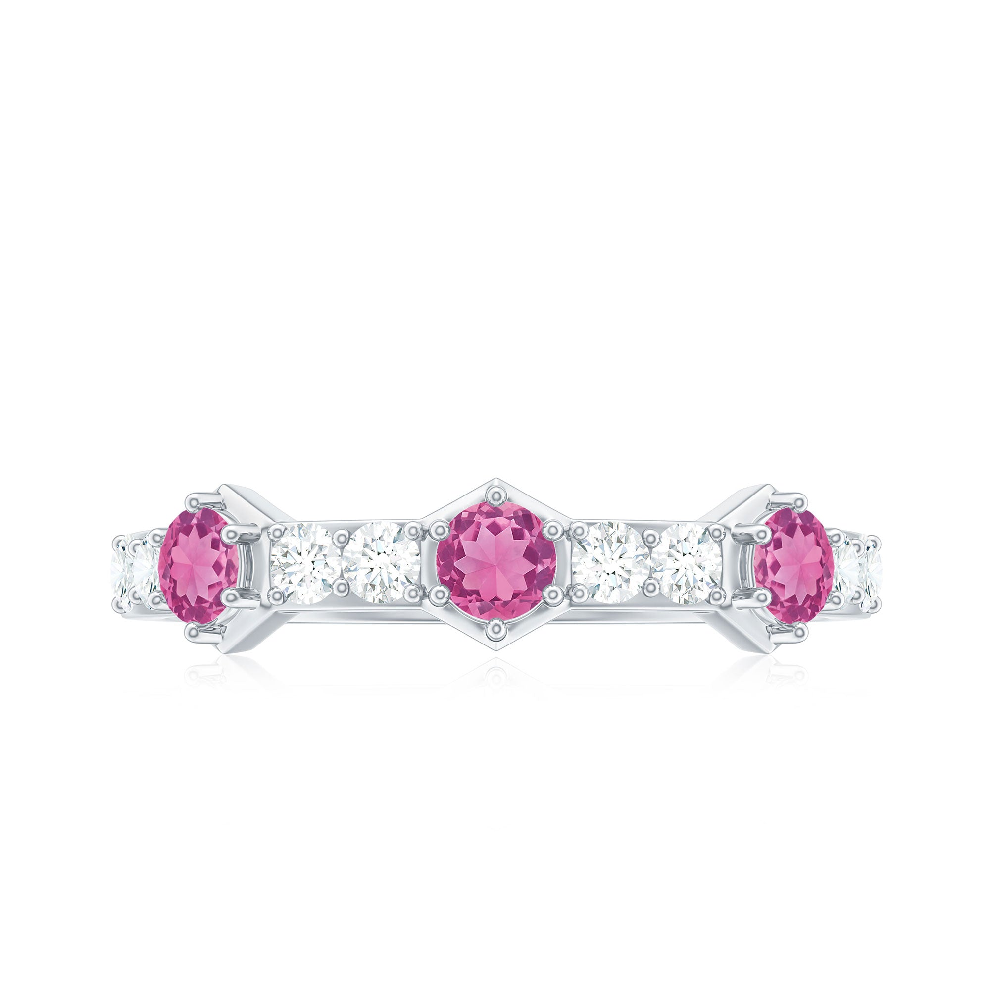 Minimal Half Eternity Ring with Pink Tourmaline and Diamond