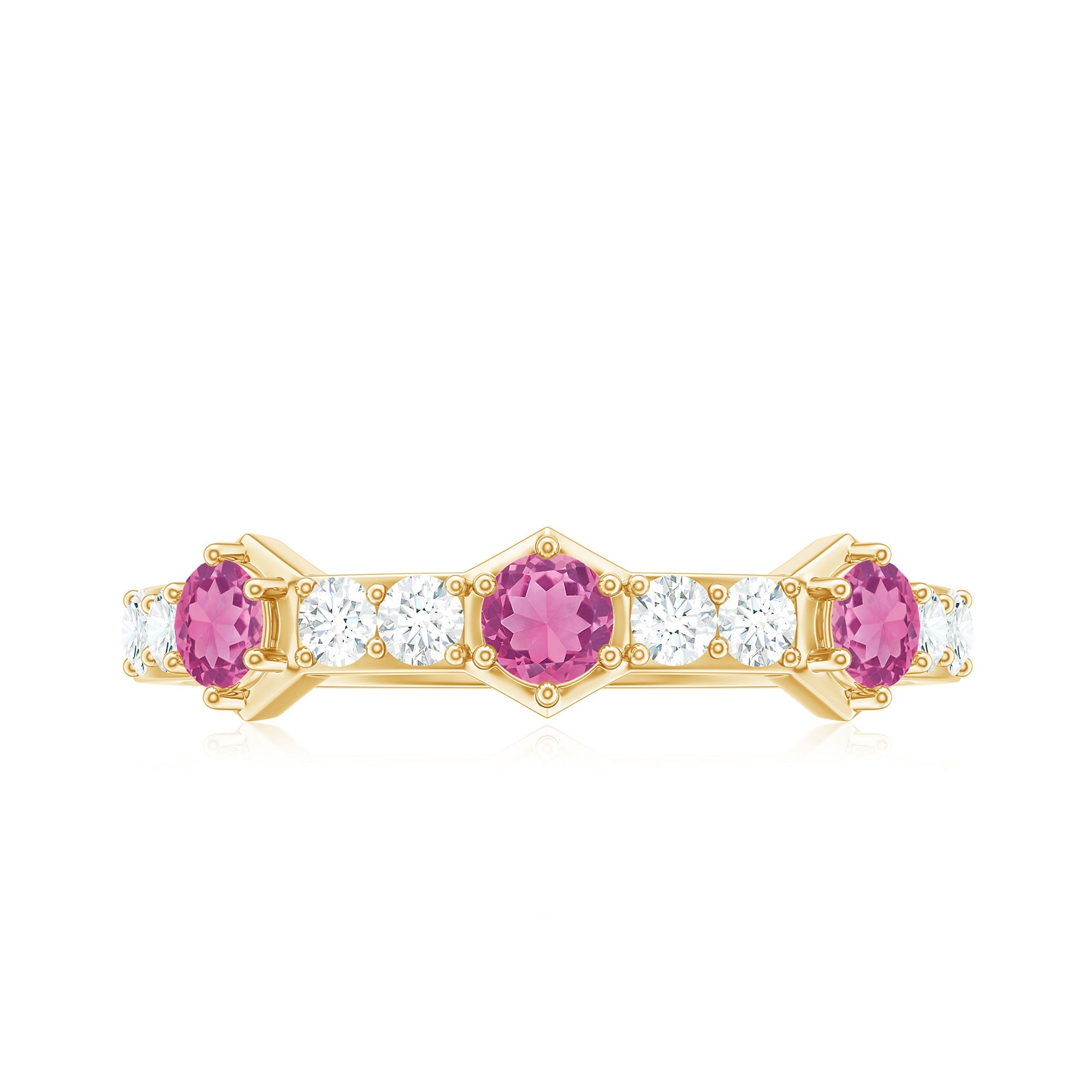 Minimal Half Eternity Ring with Pink Tourmaline and Diamond
